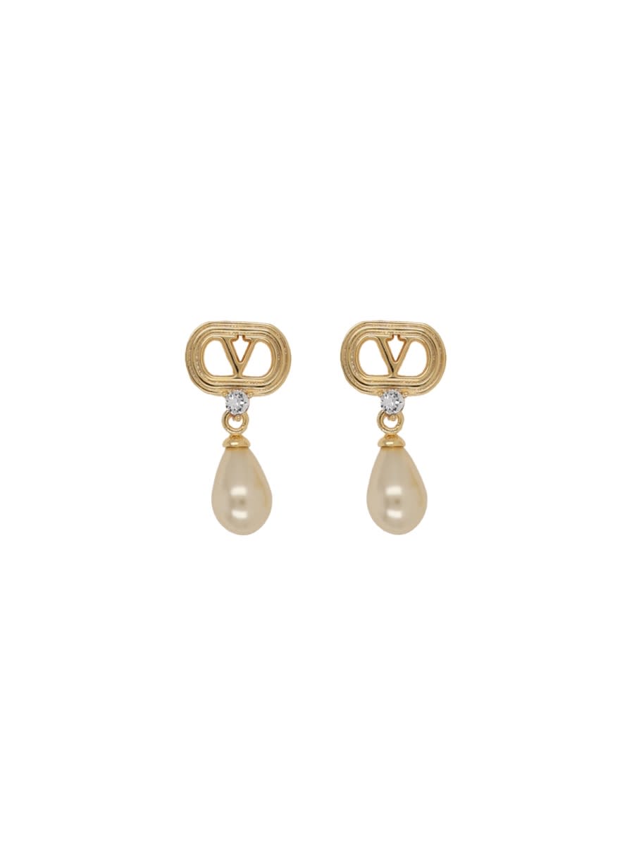 Valentino Swarovski Crystal-embellished Ovalette Logo Earrings In Gold