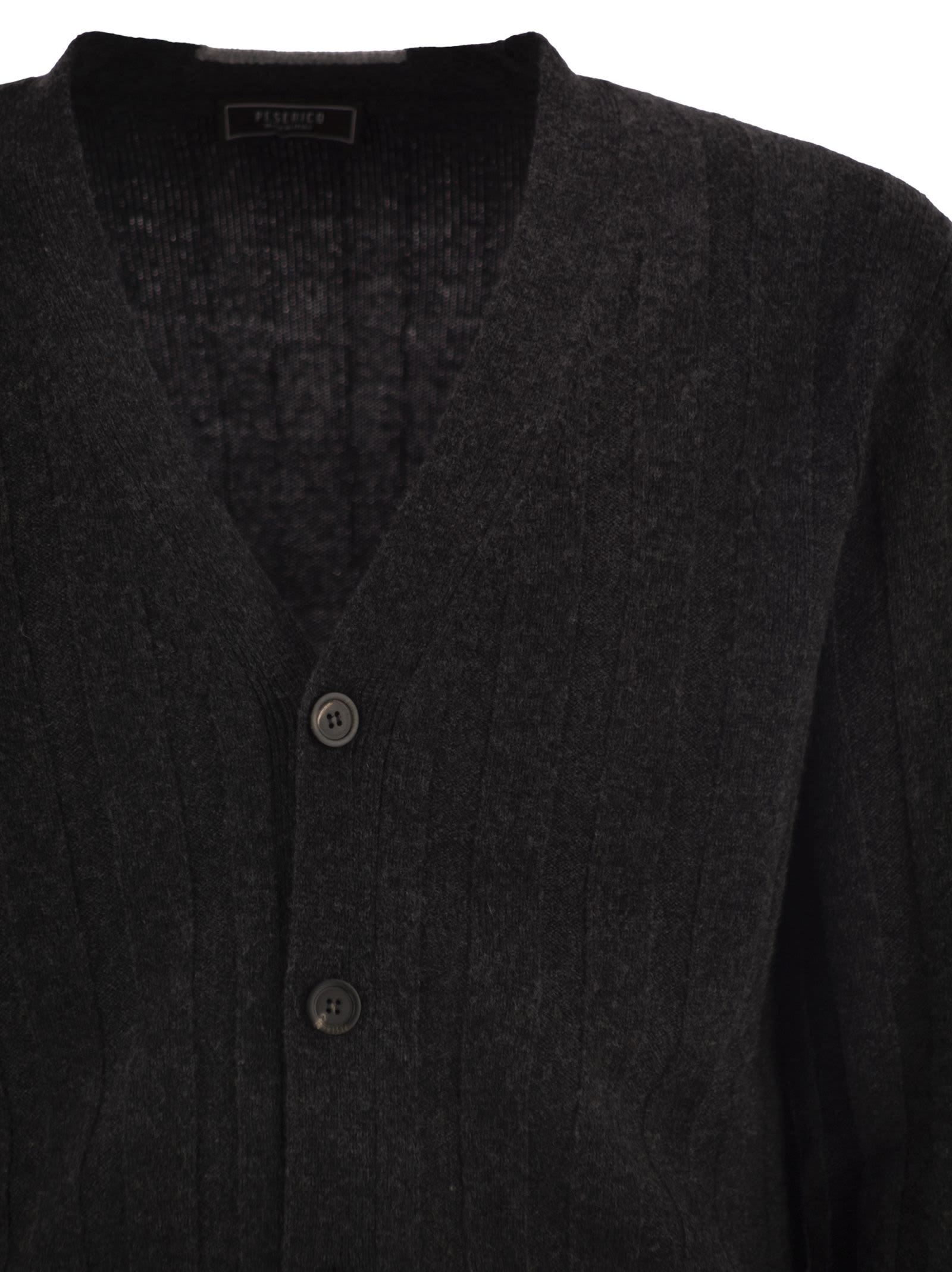 Peserico Wool And Cashmere Cardigan With V-neck In Gray