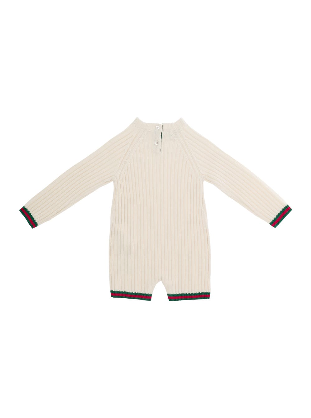 GUCCI WHITE ONE-PIECE WITH WEB DETAIL IN RIBBED WOOL BABY