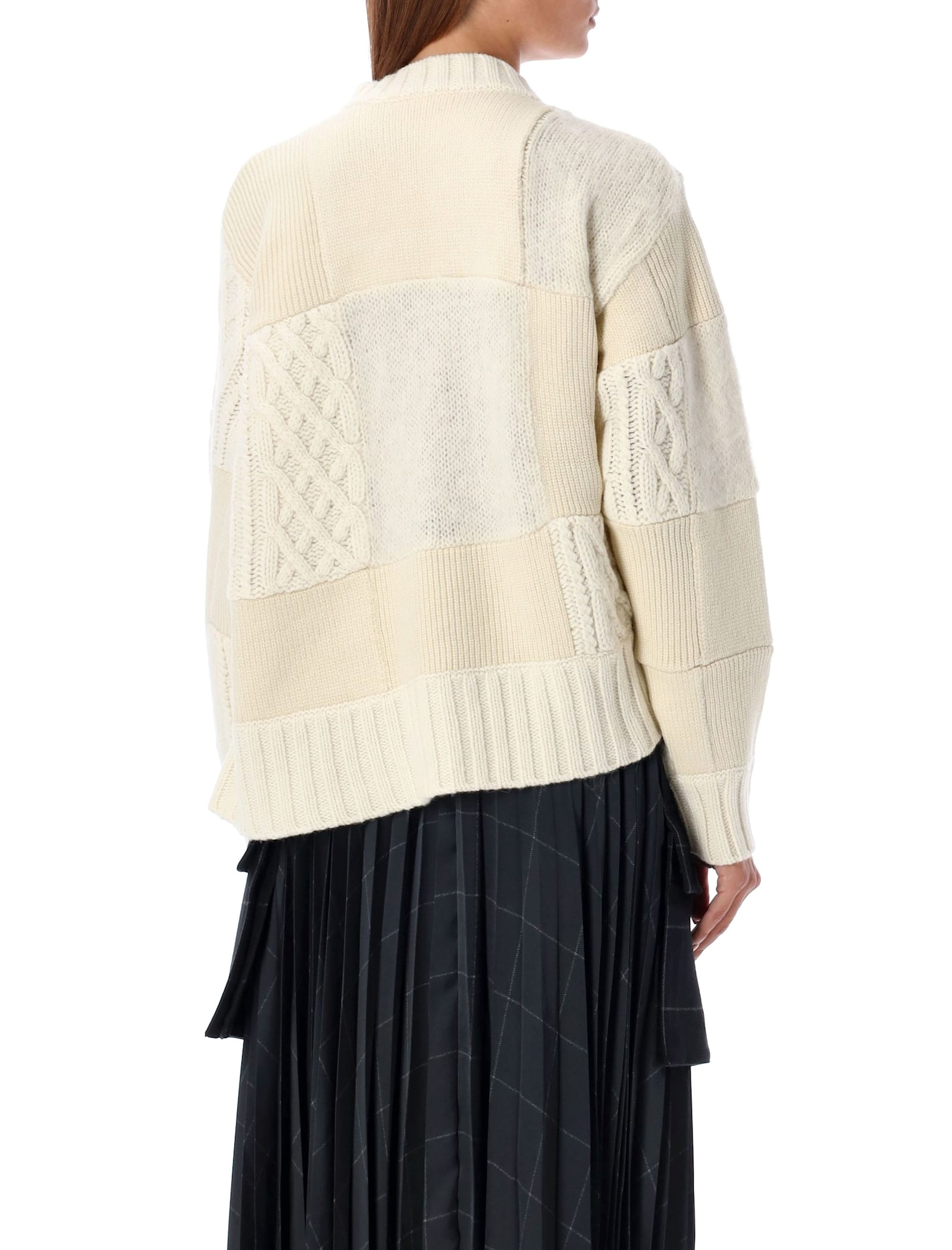 Shop Sacai Cable Knit Zippered Cardigan In Off White