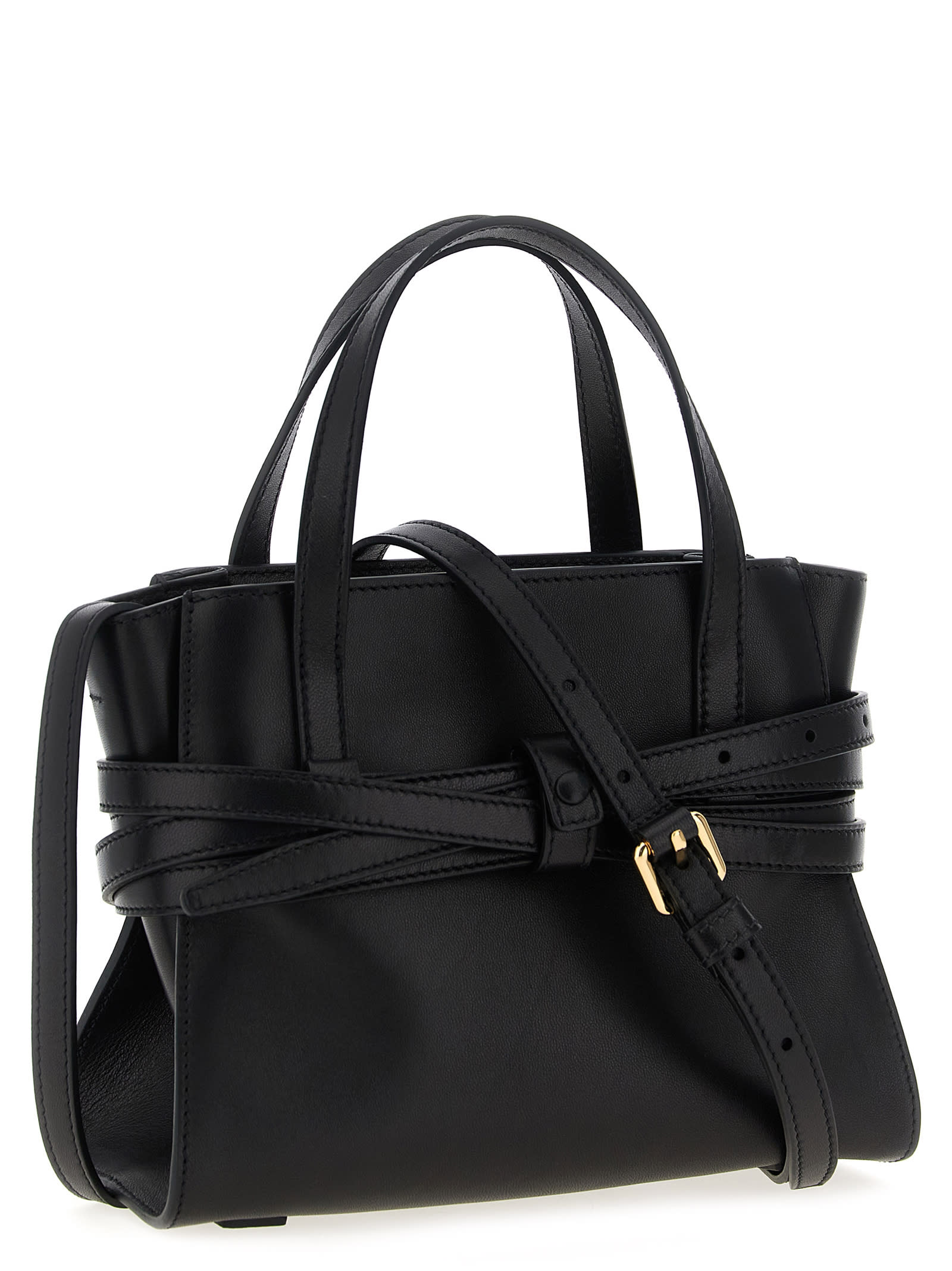 Moschino Tie Me Small Leather Handbag In Black