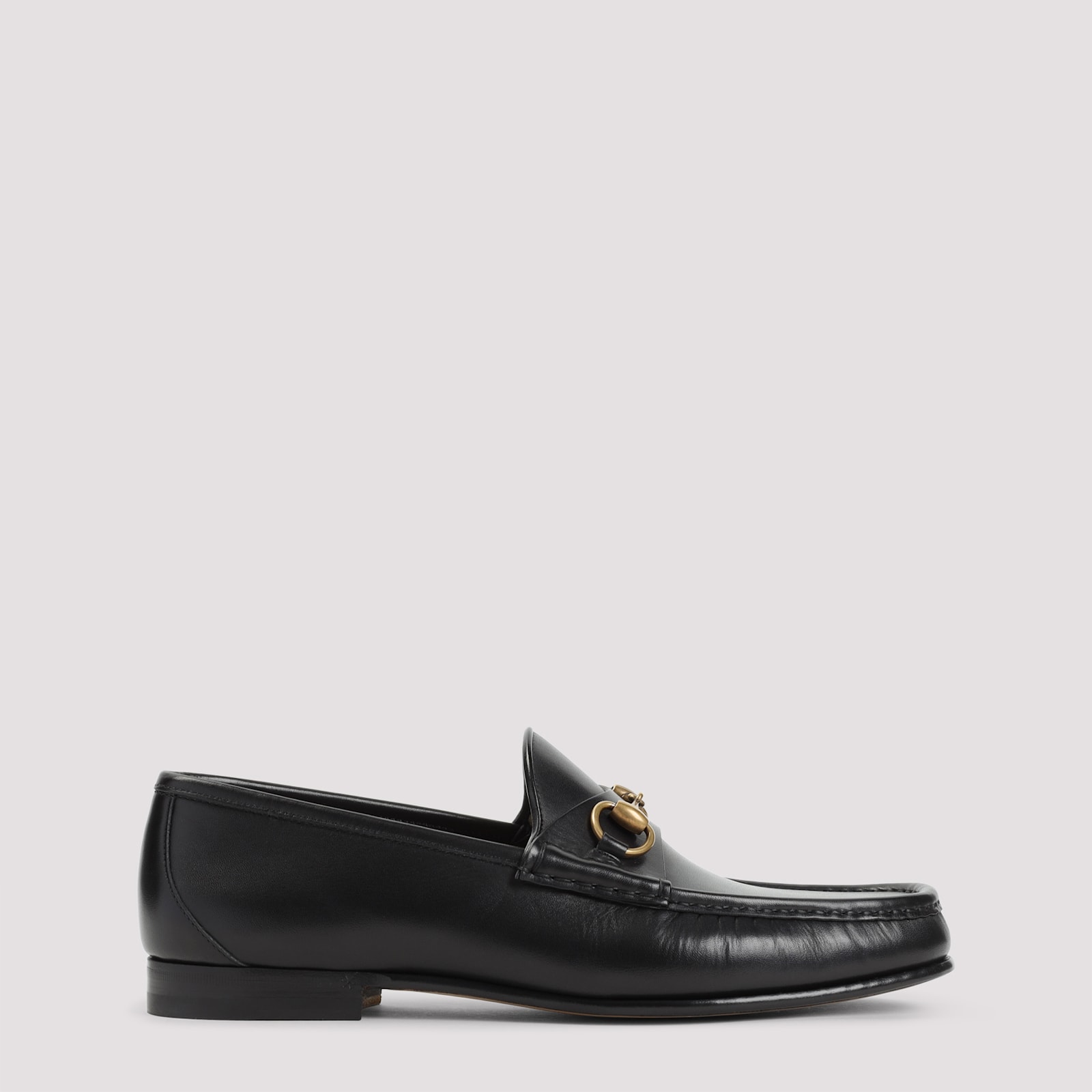 Gucci Leather Sneakers With Gold-tone Logo Strap In Black