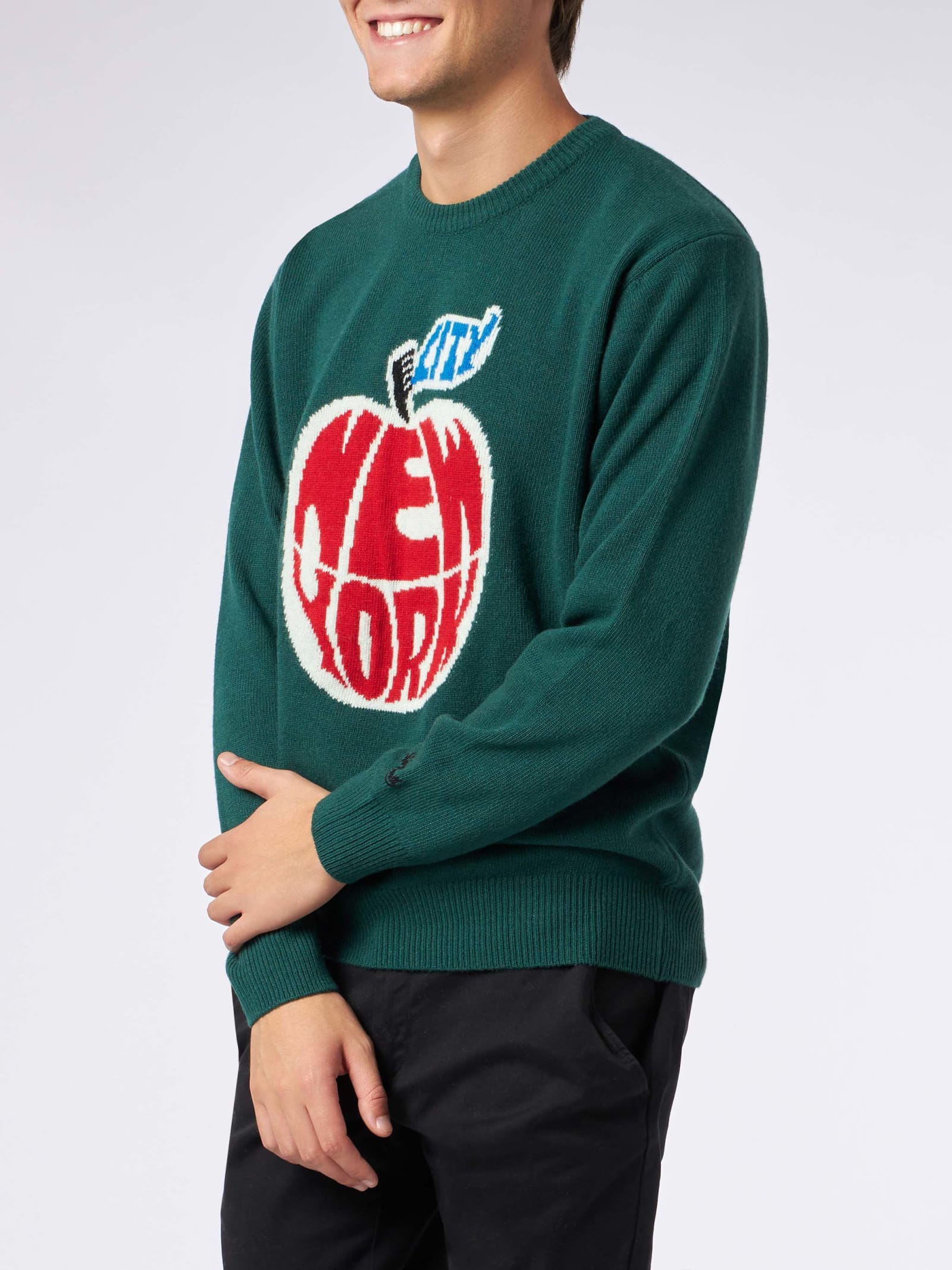 MC2 SAINT BARTH MAN SWEATER WITH NEW YORK APPLE JACQUARD