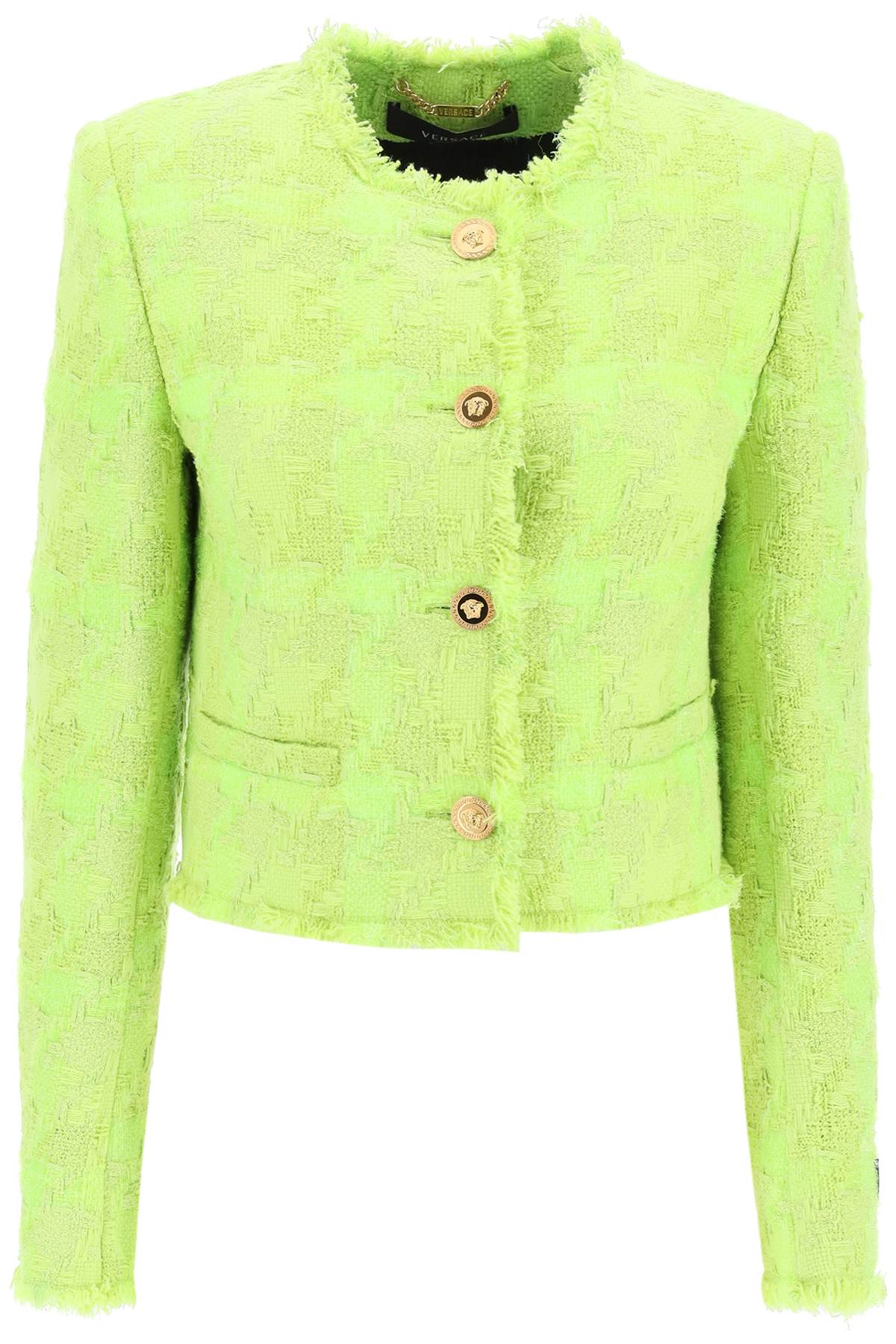 Shop Versace Lurex Tweed Cropped Jacket