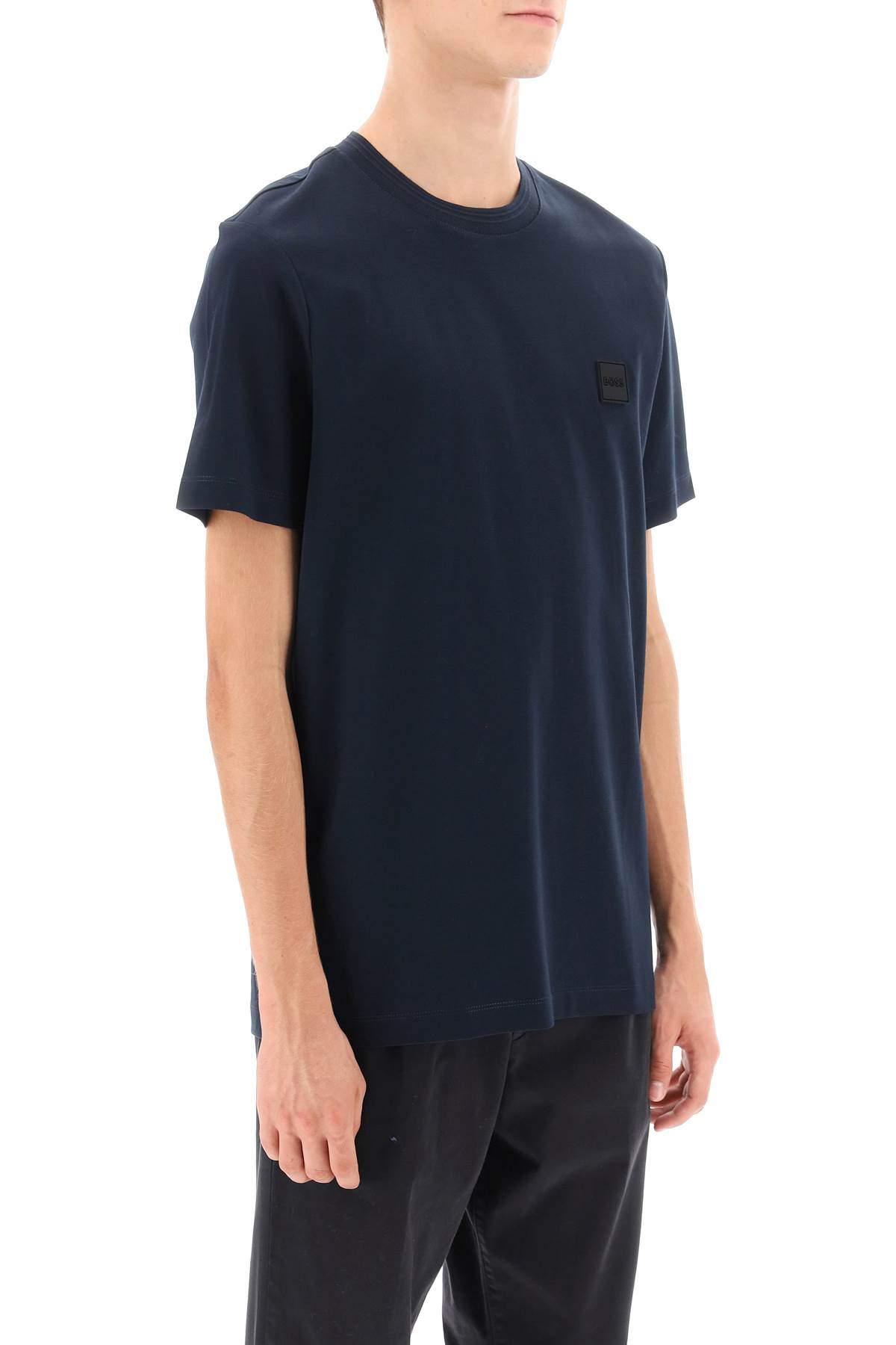 Shop Hugo Boss Tiburt T-shirt With Logo Patch In Dark Blue (blue)
