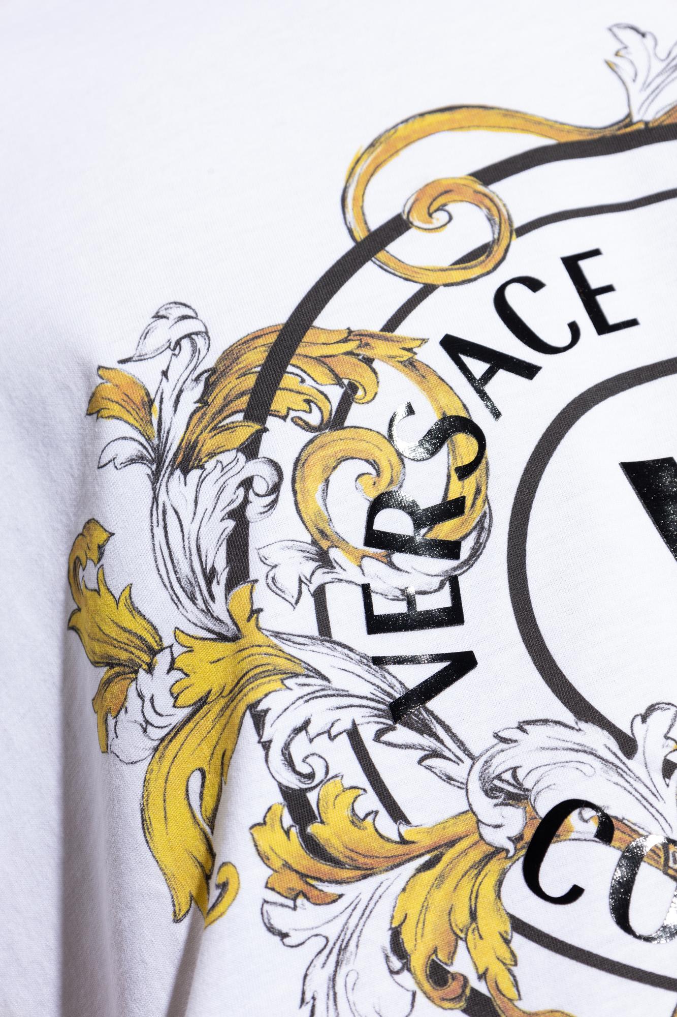 Shop Versace Jeans Couture T-shirt With Printed Logo In White Gold