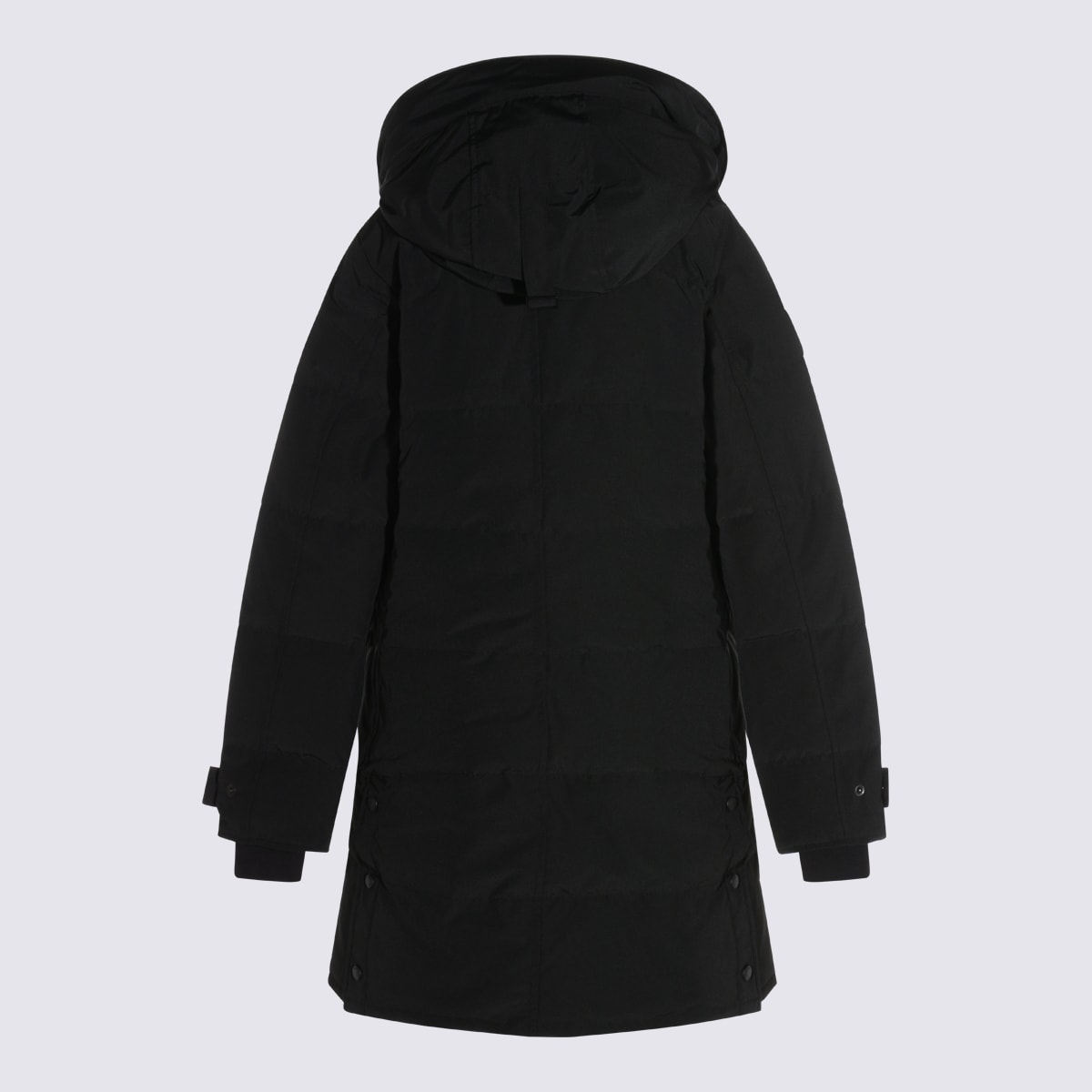 Canada Goose Long Hooded Down Jacket With Adjustable Cuffs In Black