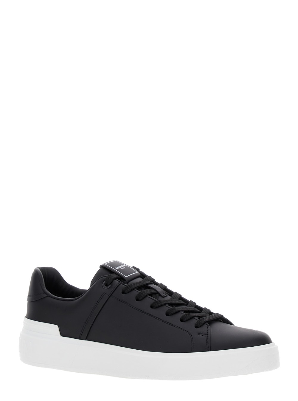 Shop Balmain B-court Black Low Top Sneakers With Logo Patch In Leather Man