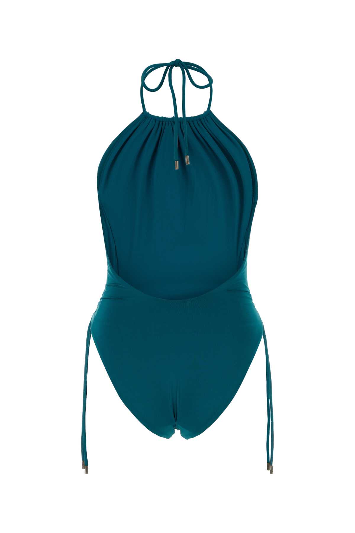 Shop Saint Laurent Teal Green Stretch Nylon Swimsuit In Blue