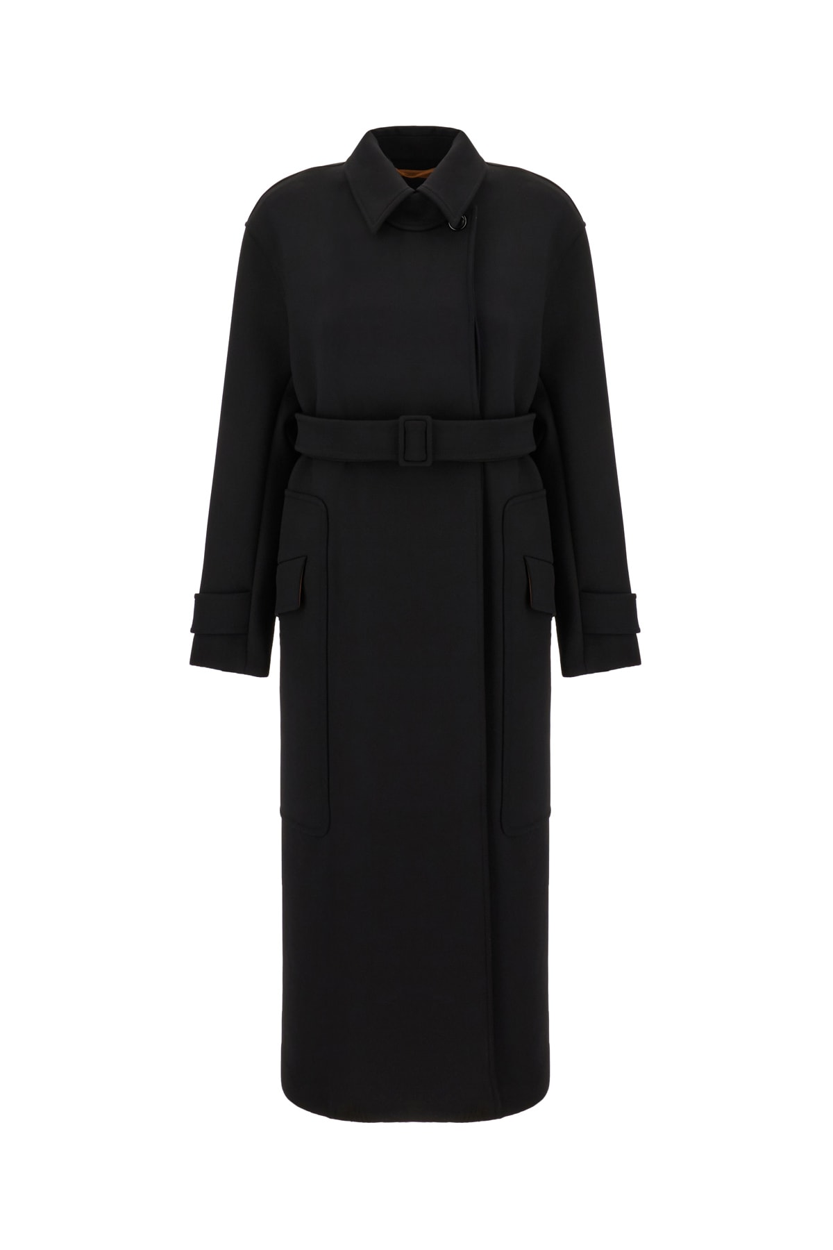 Black Stretch Wool Blend Coat