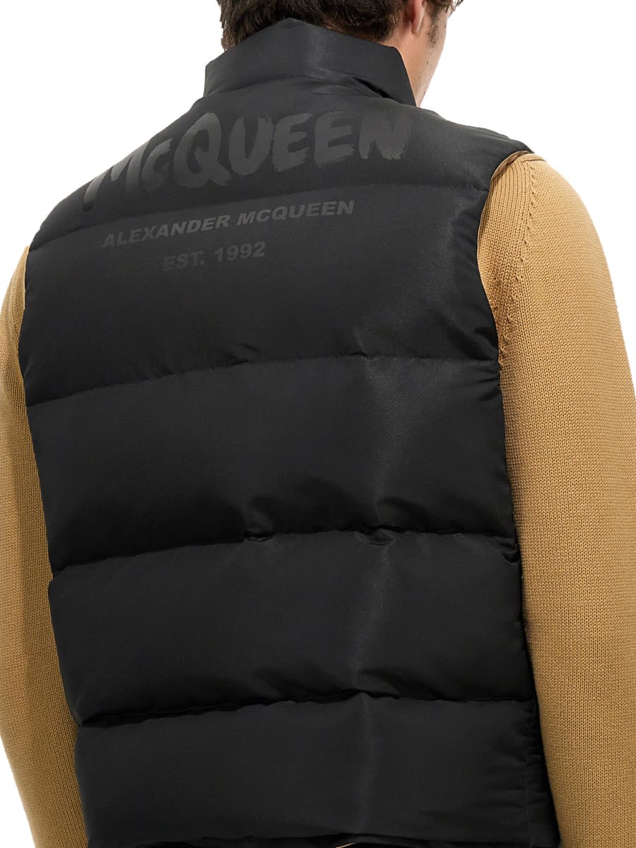 Shop Alexander Mcqueen Graffiti Logo Print Down Vest In Black