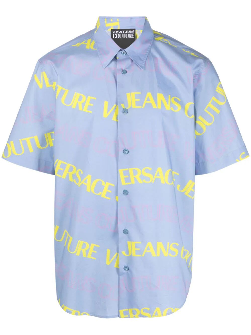 Shop Versace Jeans Couture Short Sleeves All Over Shirt In Cerulean