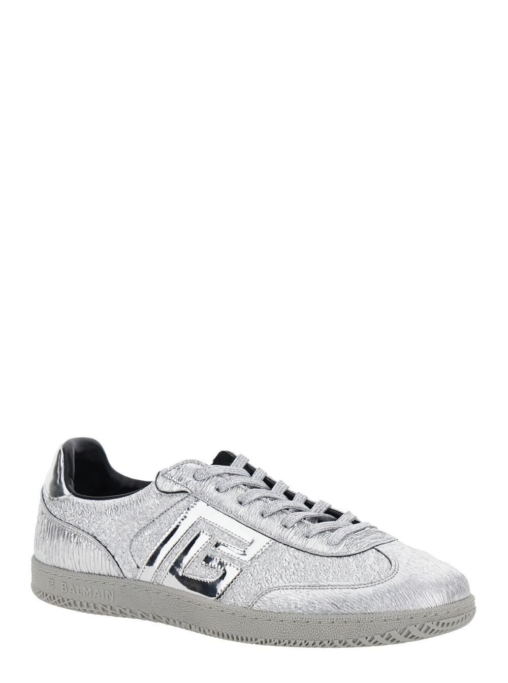 Balmain 'swan' Silver Colored Low Top Sneakers With Logo Detail In Metallic