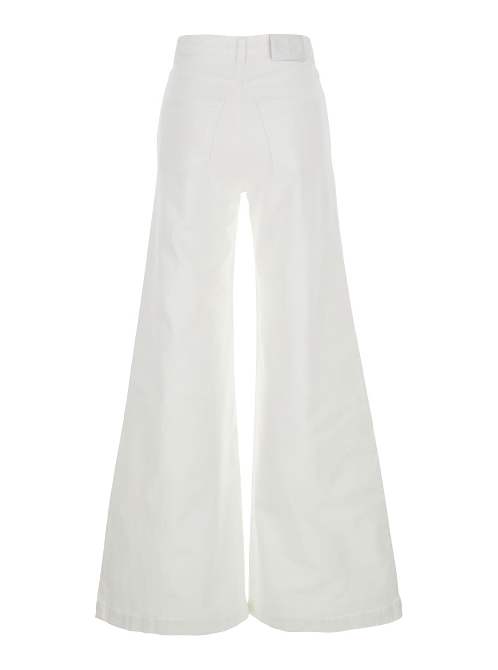 Twinset White Pants With Wide Leg And Logo Patch On The Rear In Cotton Woman In White
