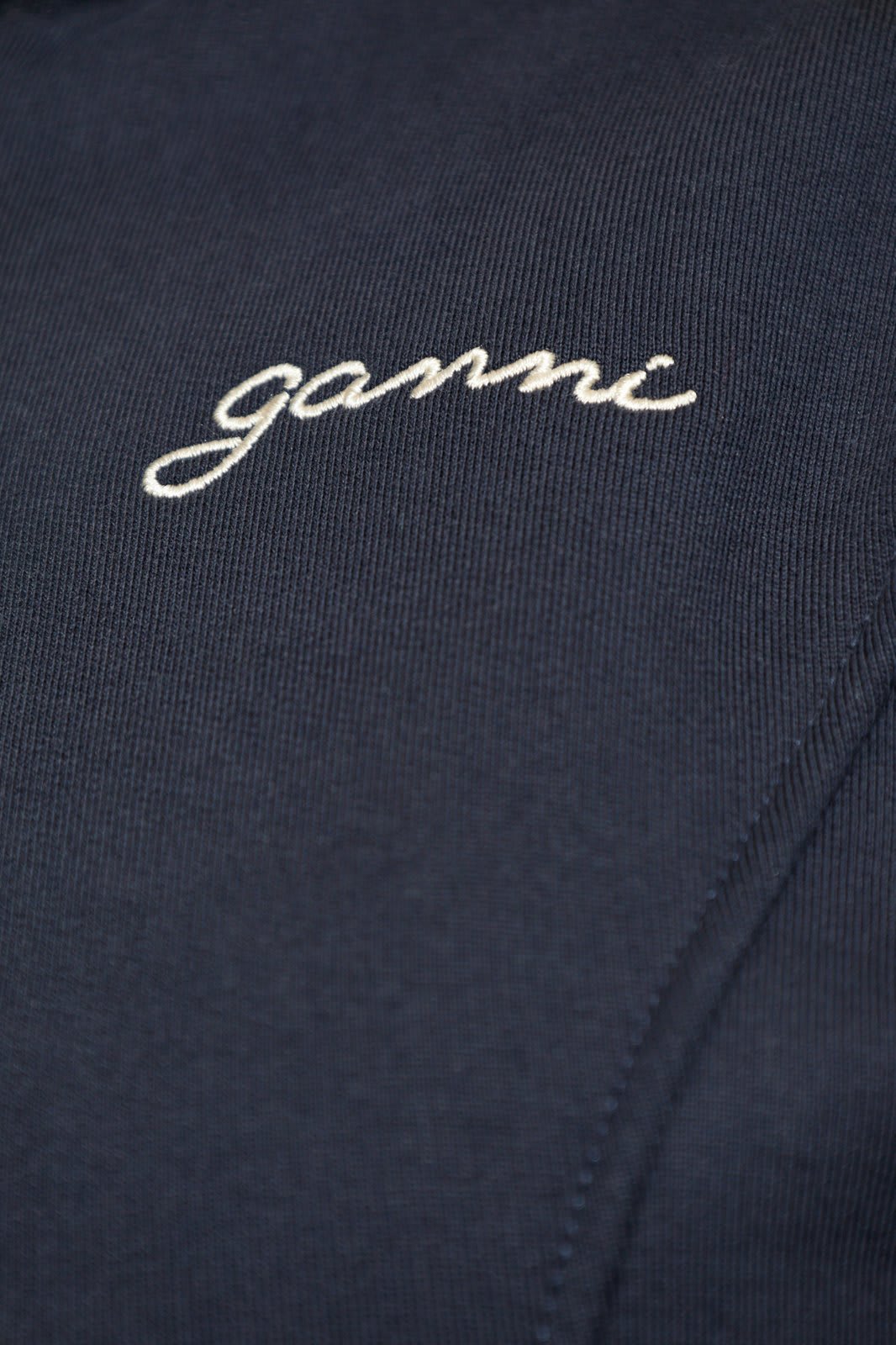 Shop Ganni Logo Embroidered Zipped Hoodie In Blue