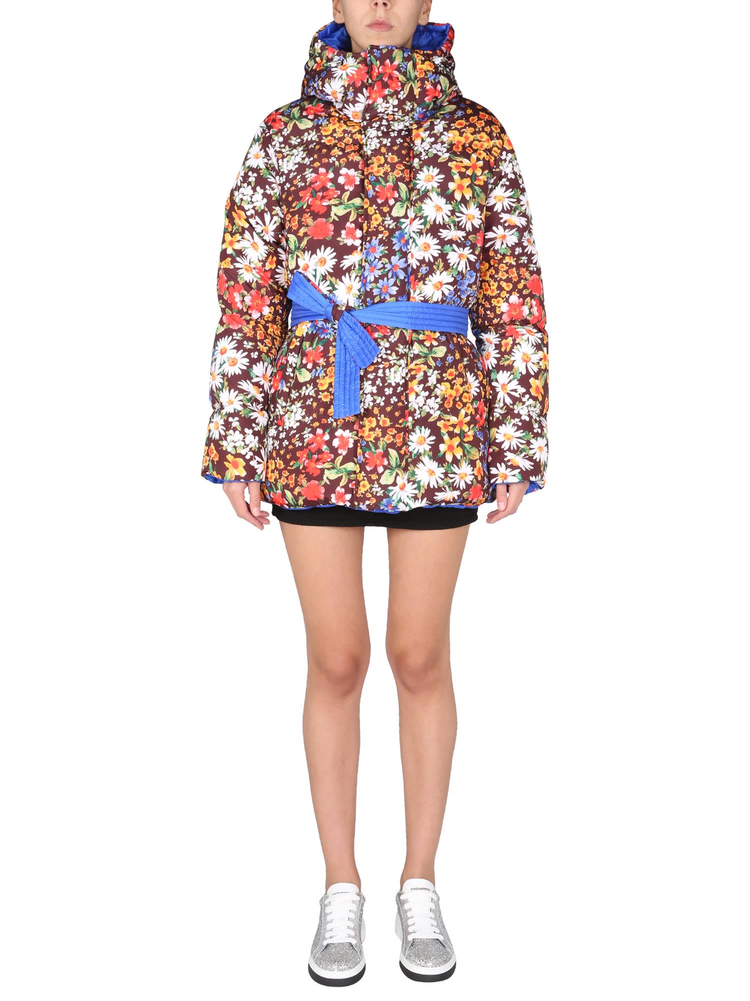 Dsquared2 Puffer Down Jacket With Floral Print