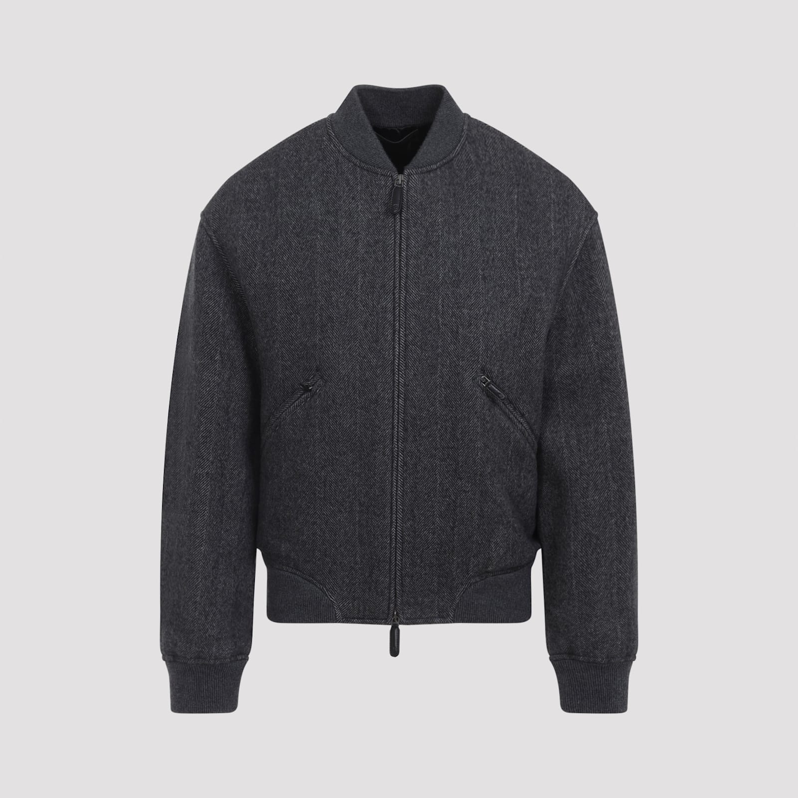 Giorgio Armani Ribbed Herringbone Jacket Pockets In Gray