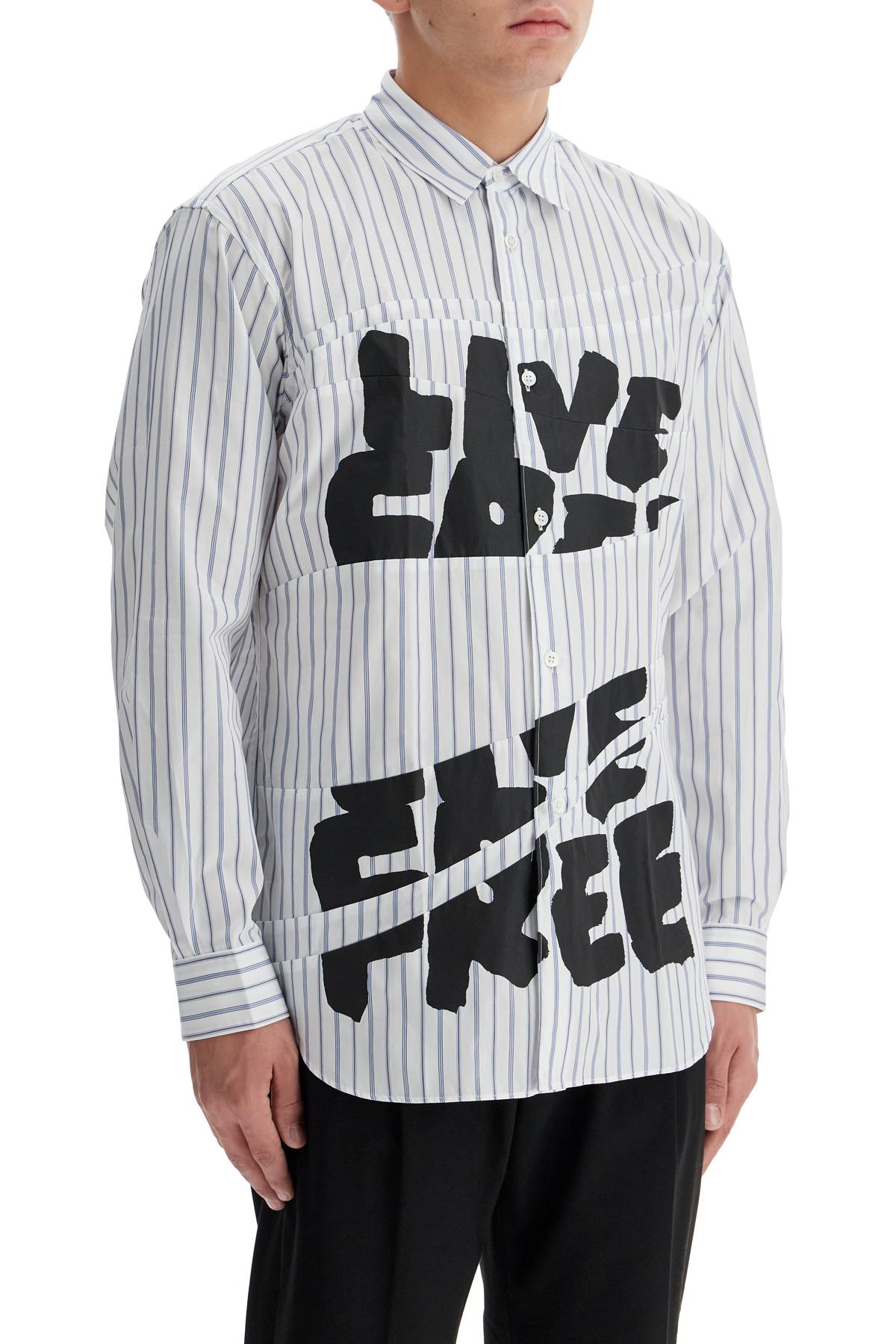 Shop Comme Des Garçons Shirt Live Free Printed Shirt In Stripe (white)