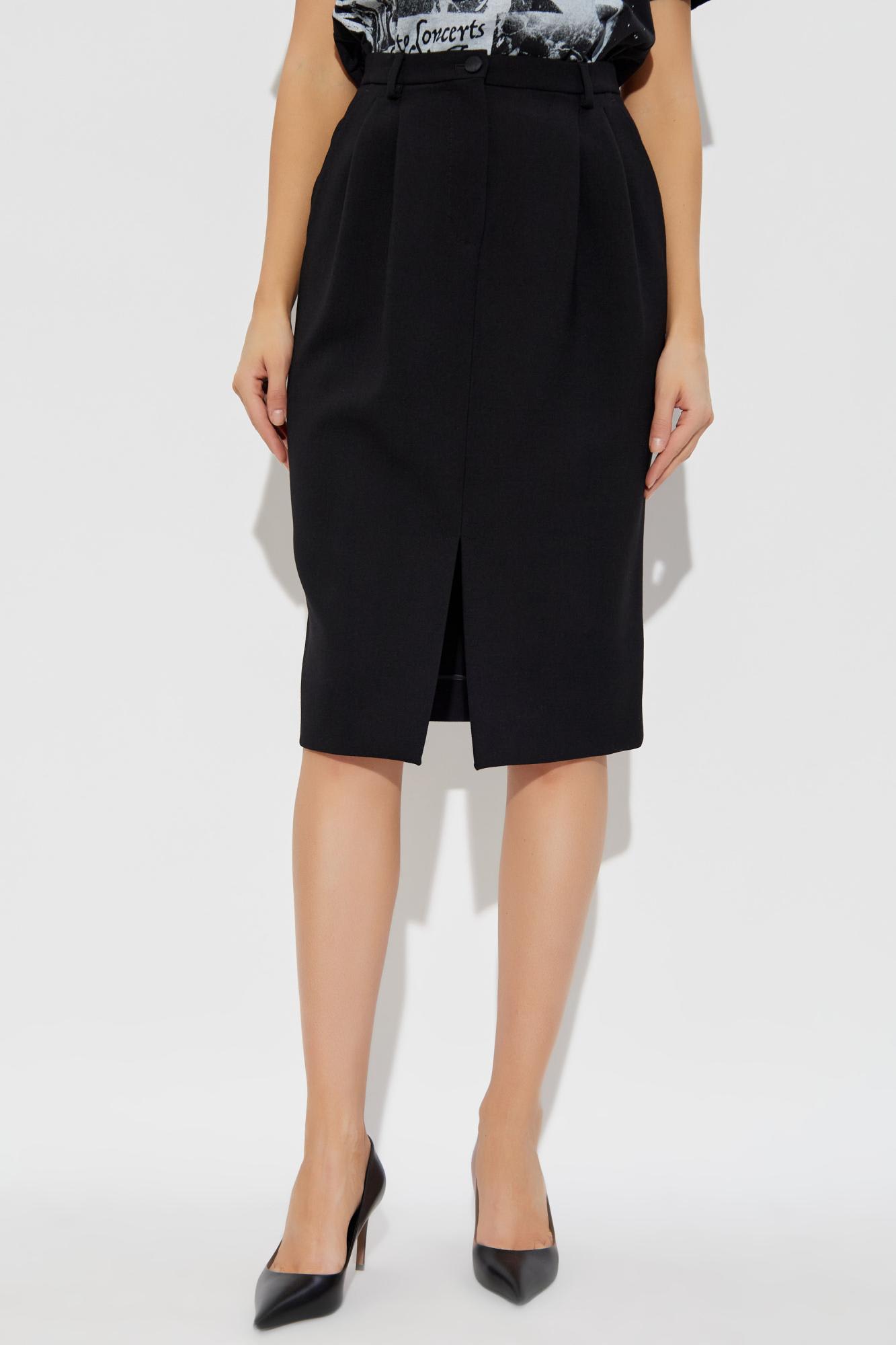Dolce & Gabbana Double Wool Crepe Midi Skirt In Black