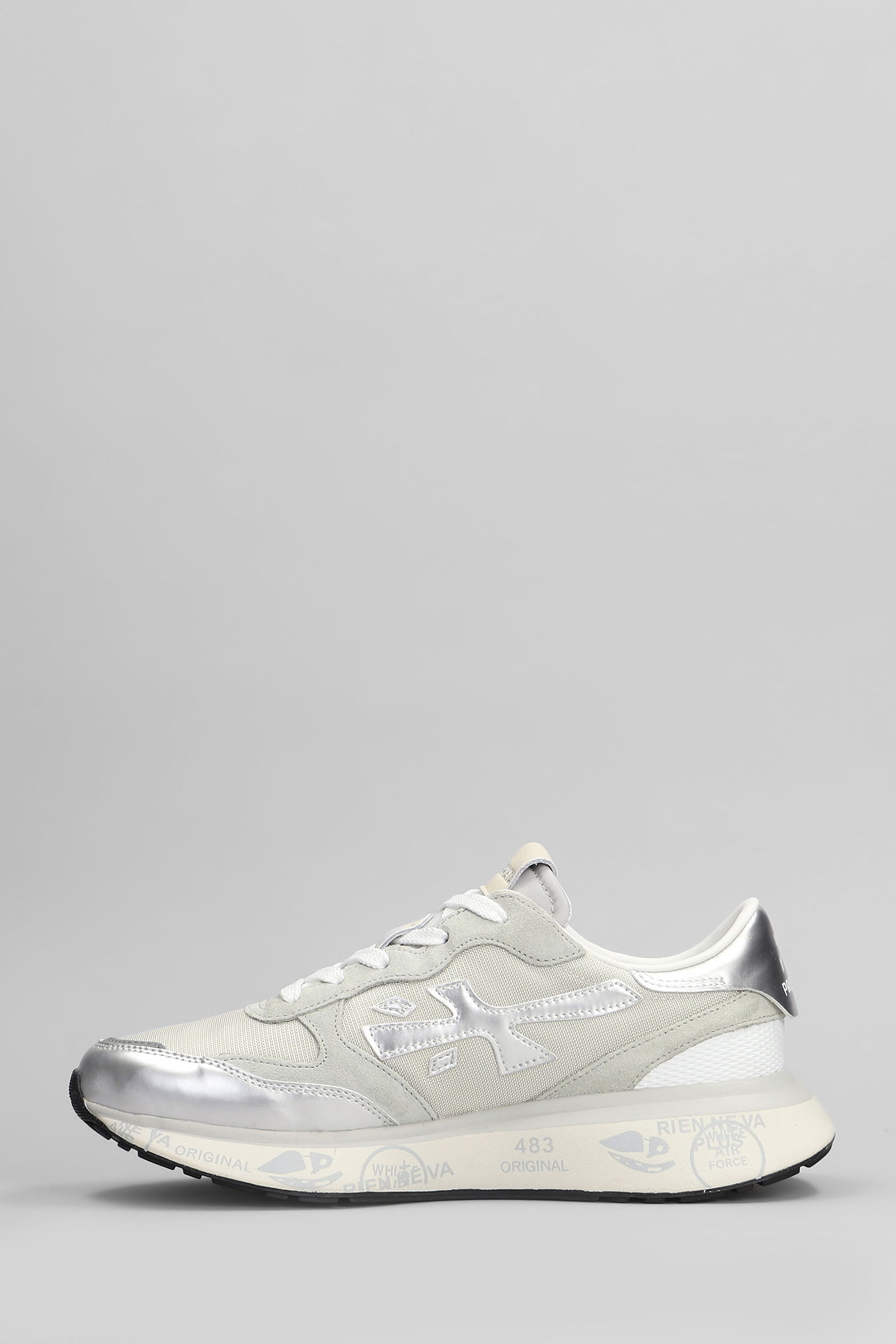 Premiata Lauryn Sneakers In Silver Leather And Fabric In Silver