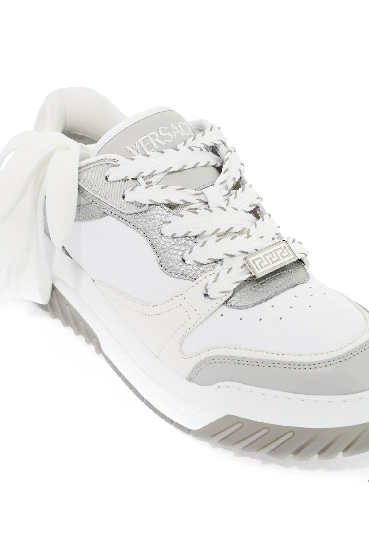 Shop Versace Odyssey Sneakers In Grey+black-palladio (silver)