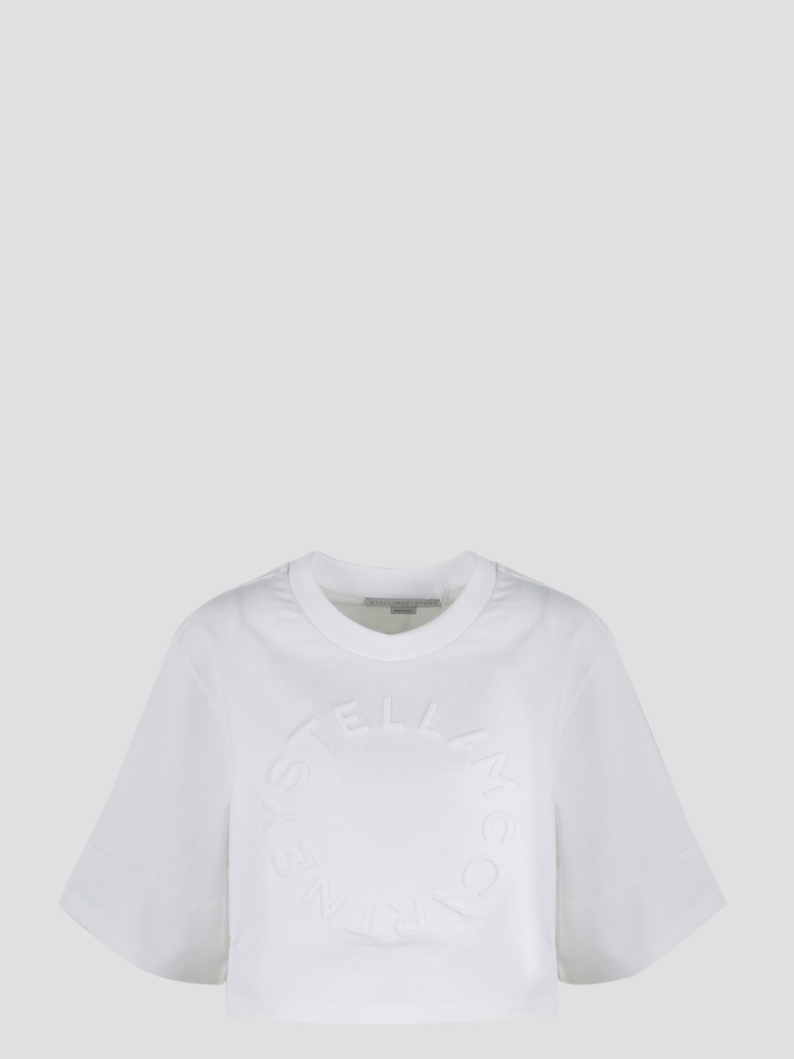 STELLA MCCARTNEY FLOCK EMBOSSED LOGO CROP T-SHIRT