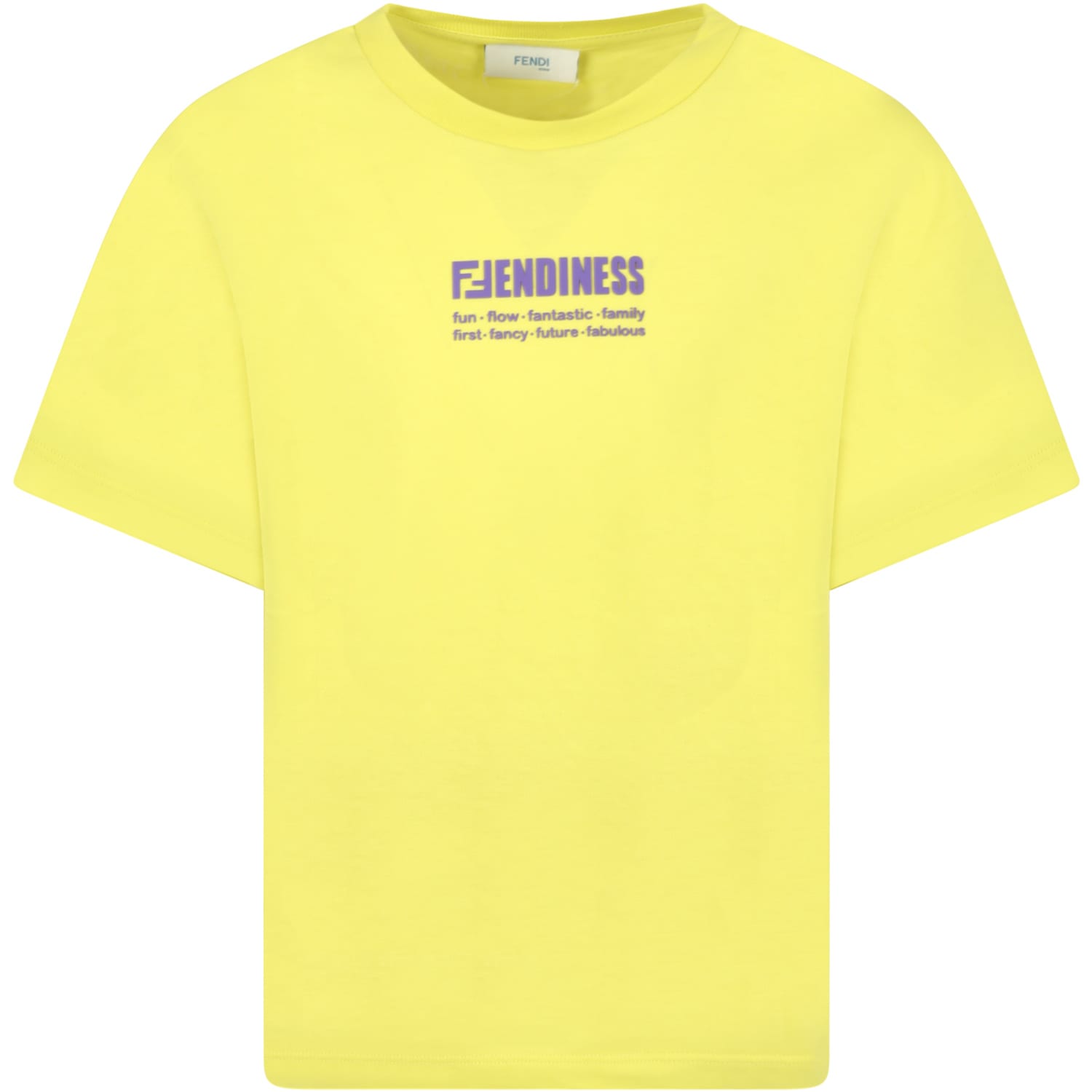 Fendi Lime Yellow T-shirt For Kids With Double Ff