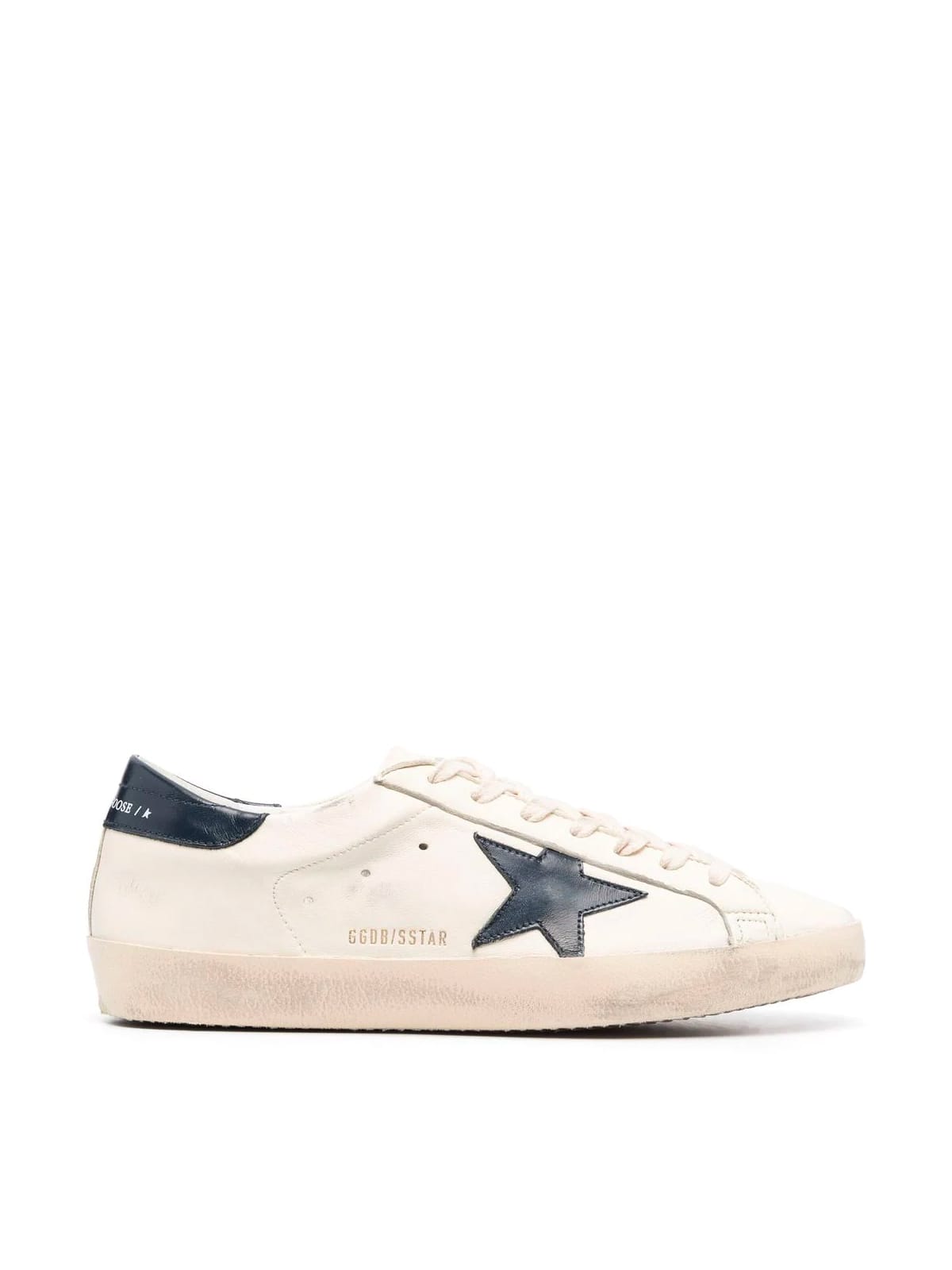Golden Goose Super-star Nappa Upper Shiny Leather Star And Heel In Beige Night Blue