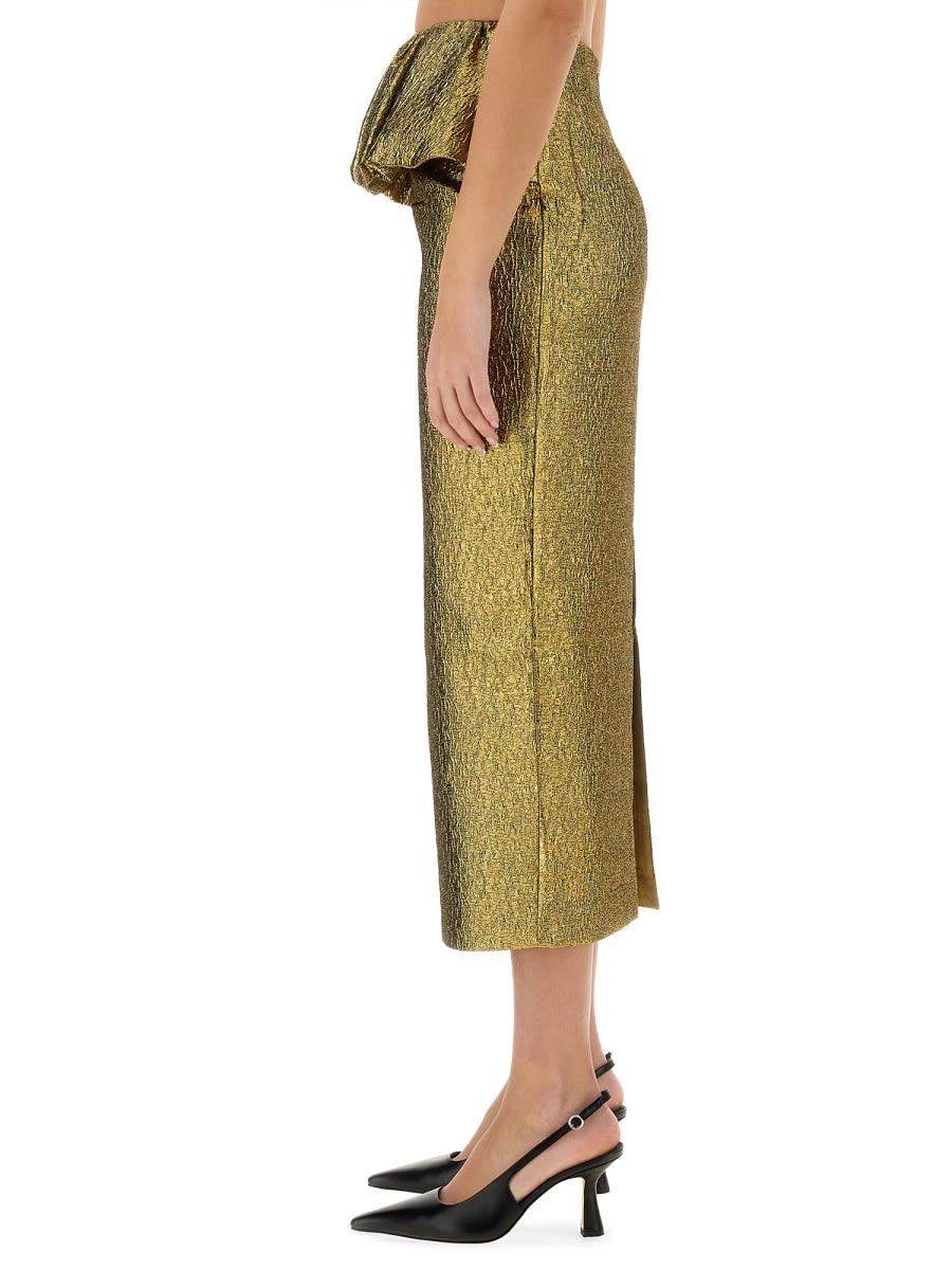 Self-portrait Women's Metallic Jacquard Midi Skirt In Gold