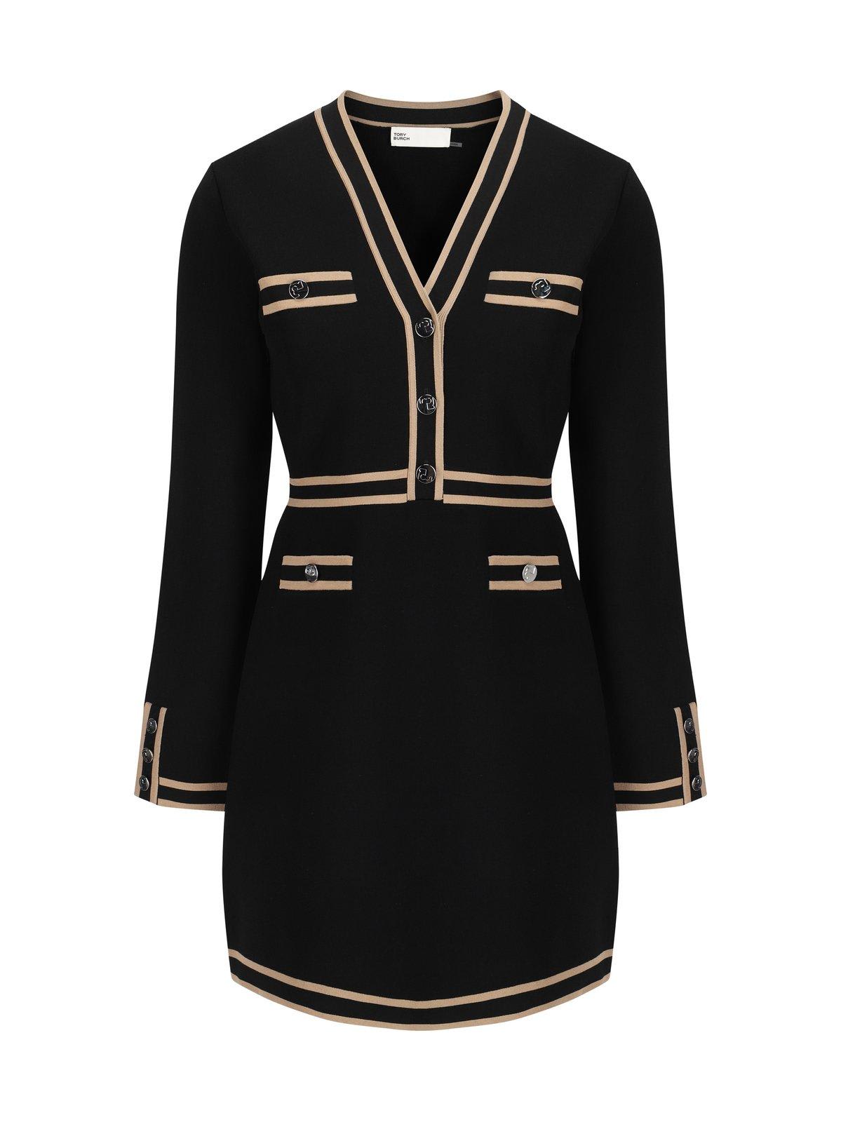 Shop Tory Burch Kendra Long-sleeved Knitted Dress In Black