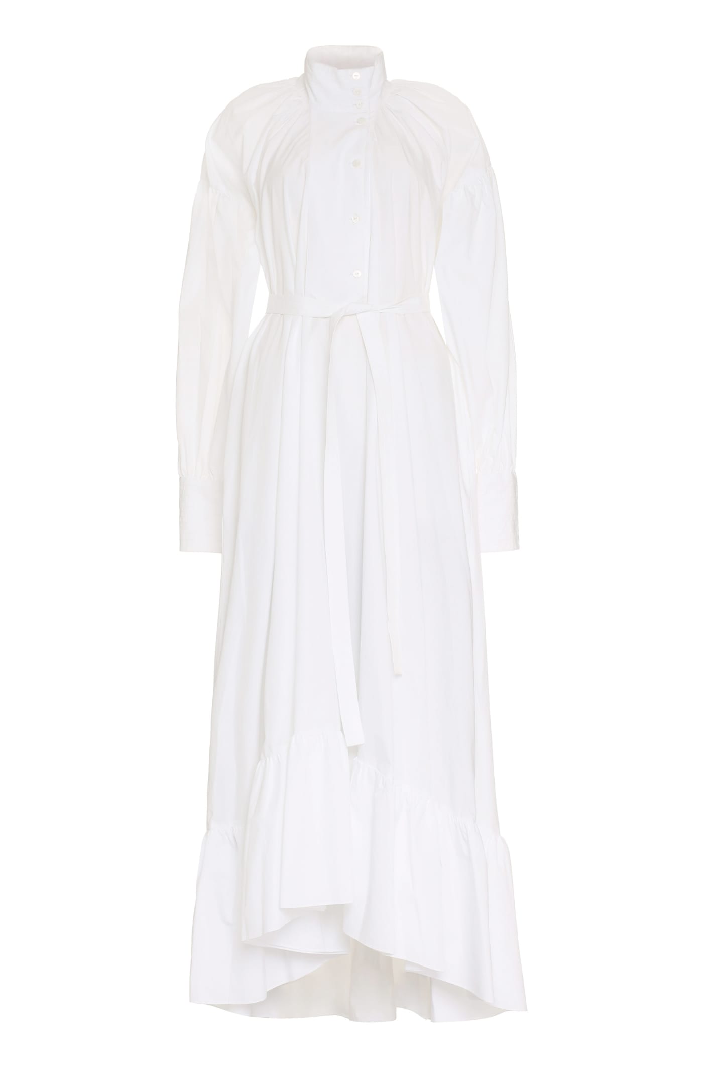Shop Patou Belted Cotton Shirtdress In White