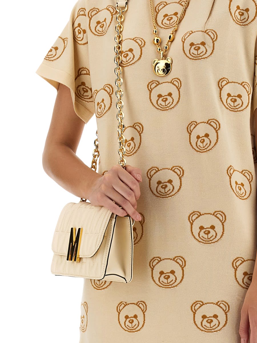 Shop Moschino Dress With Teddy Bear Embroidery In Ivory