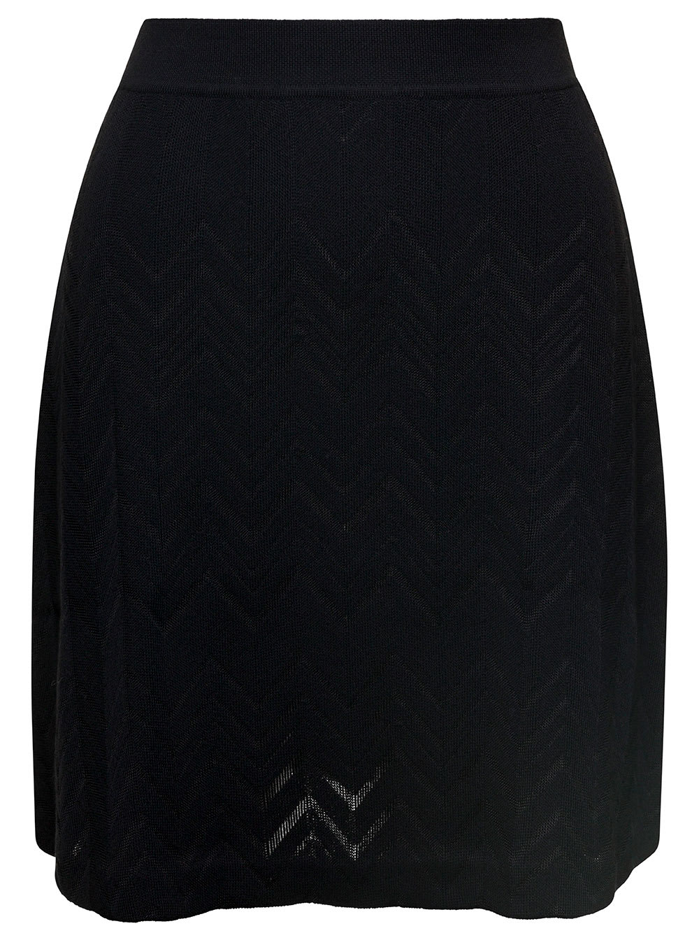 Shop Missoni Wool Viscose Solid Colored Chevron Mini Skirt In Nero