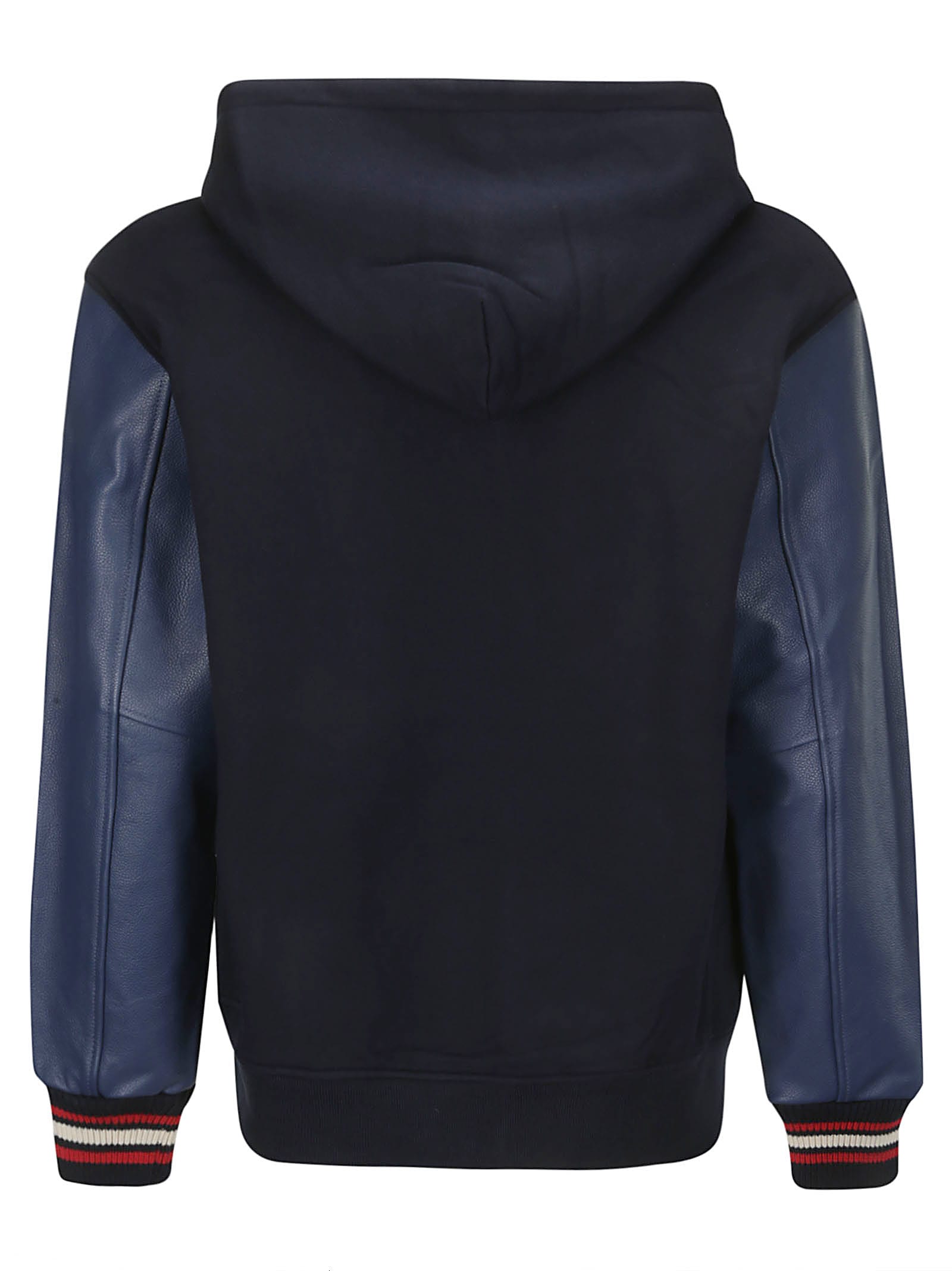 Shop Billionaire Boys Club Leather Sleeve Zip-through Hood In Navy