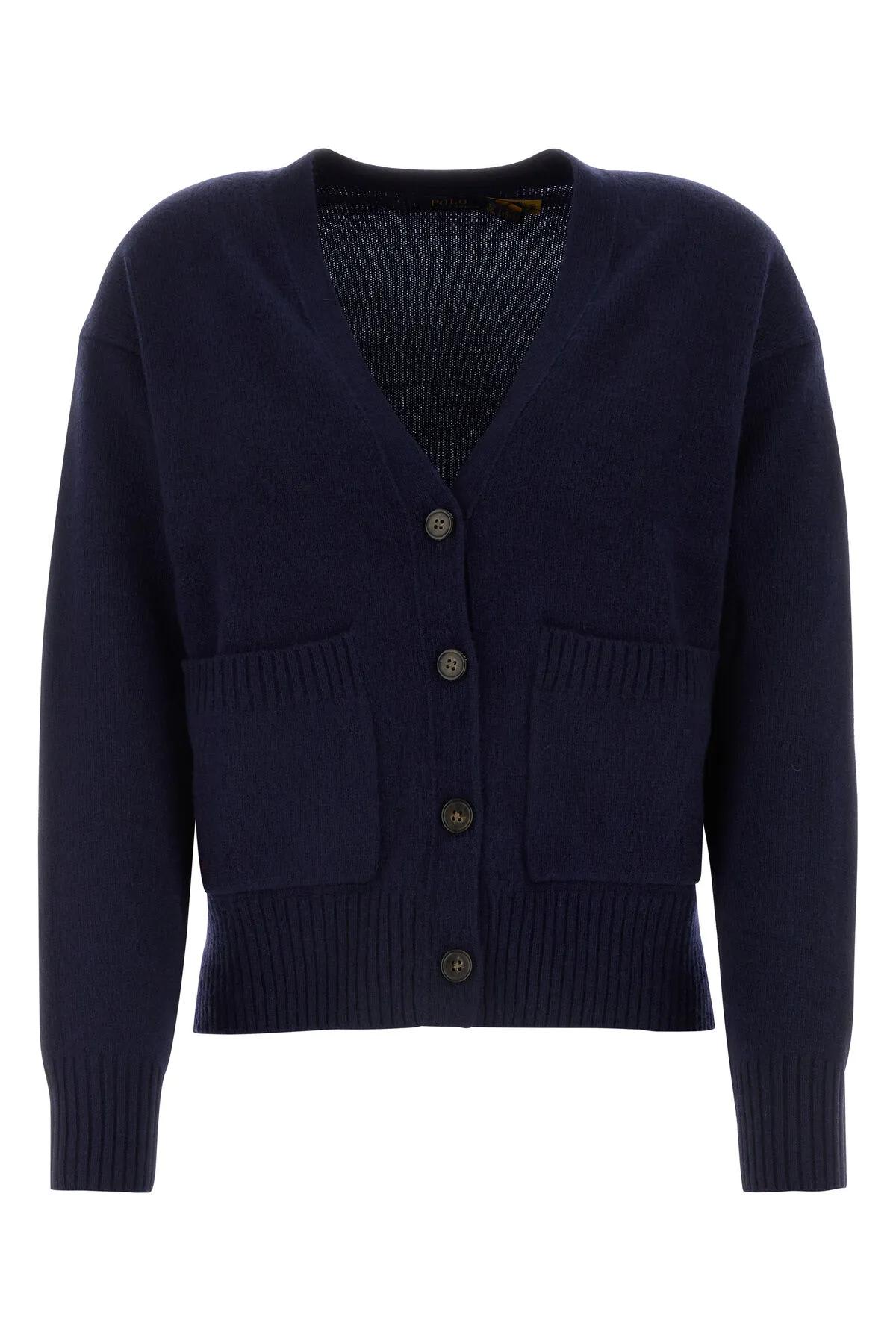 Shop Ralph Lauren Navy Blue Wool Blend Cardigan In Hunter Navy