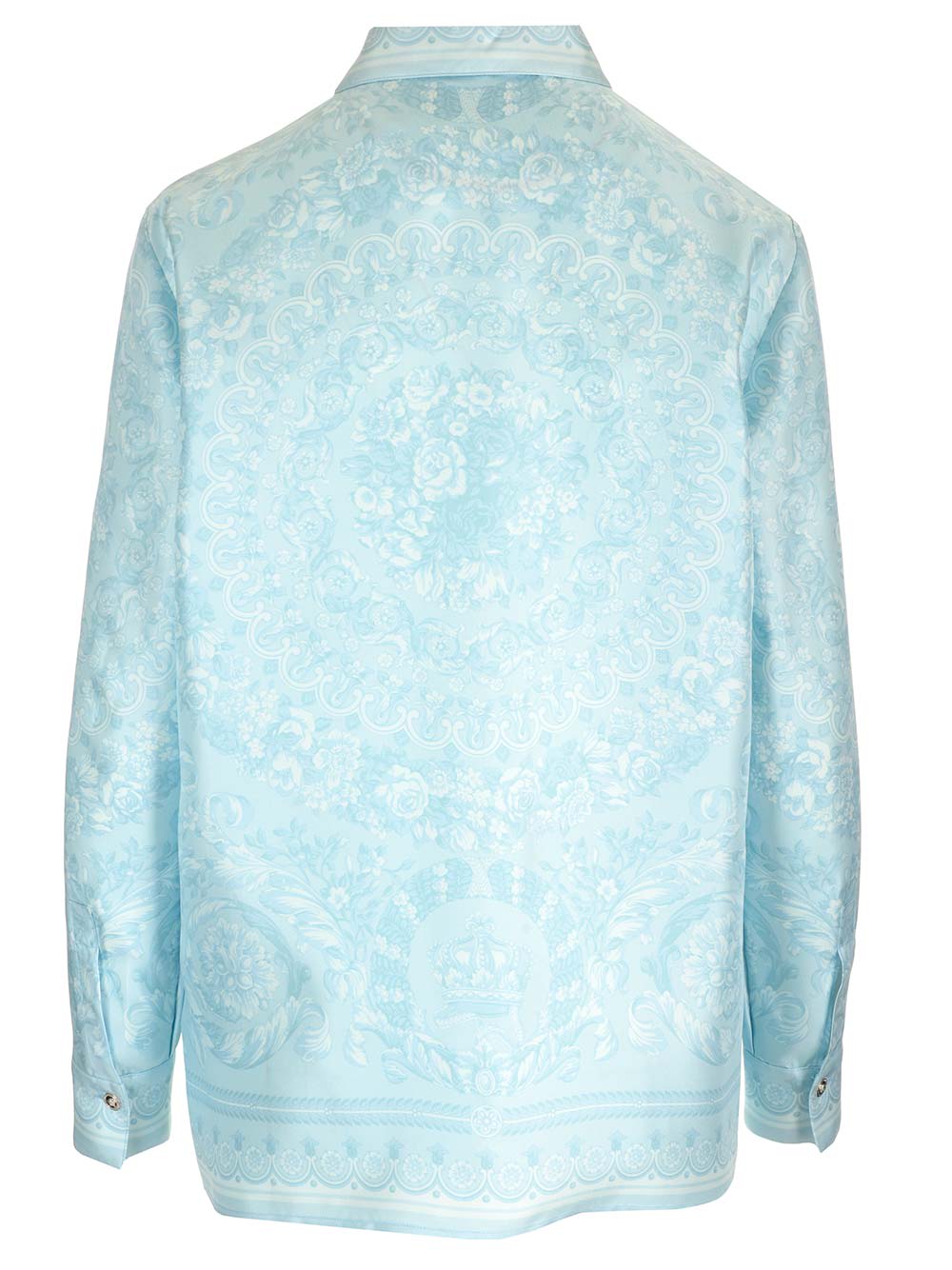 Shop Versace Twill Silk Shirt In Celeste