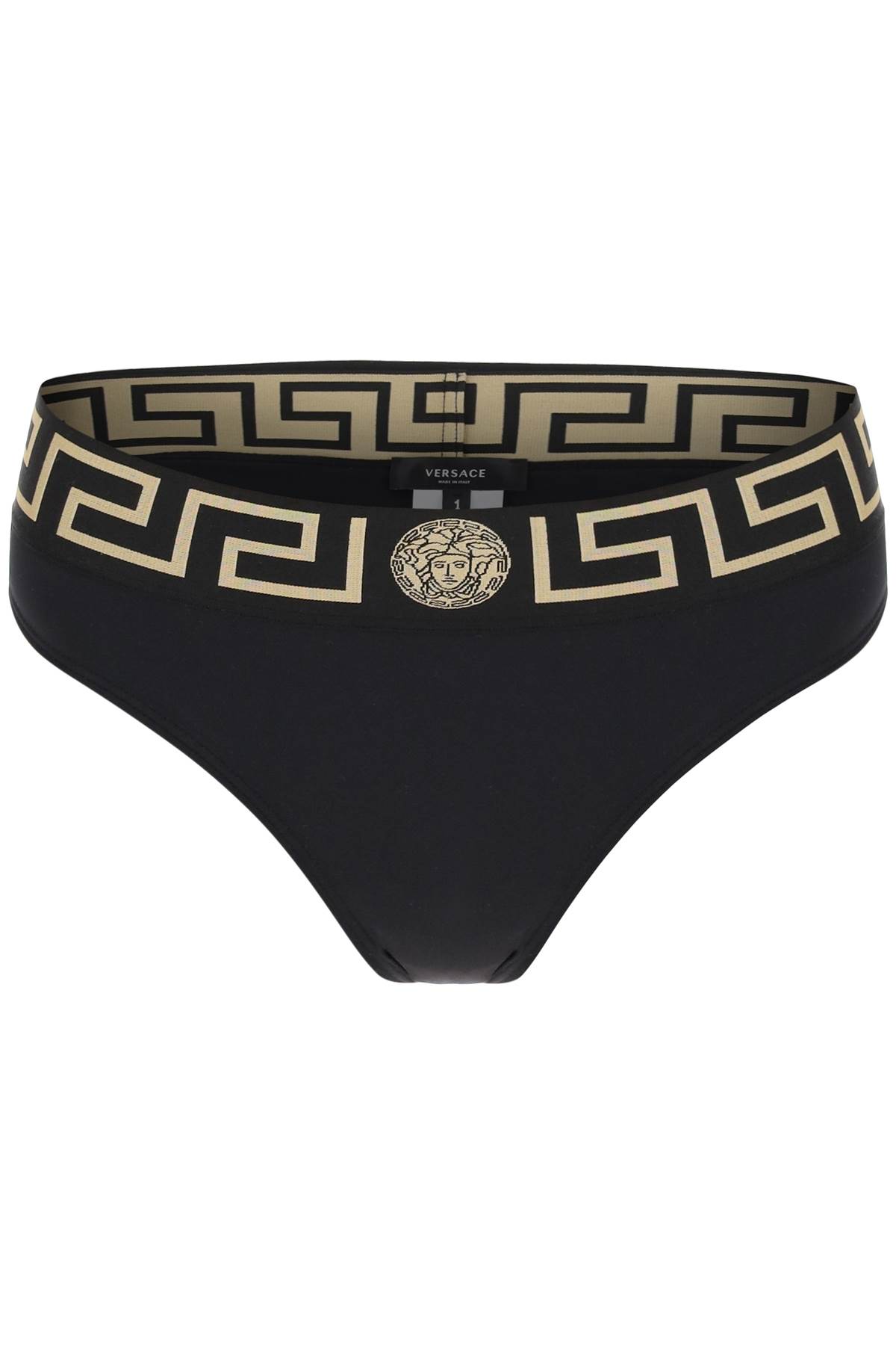 Versace Bikini Bottom With Greca Band In Black (black)