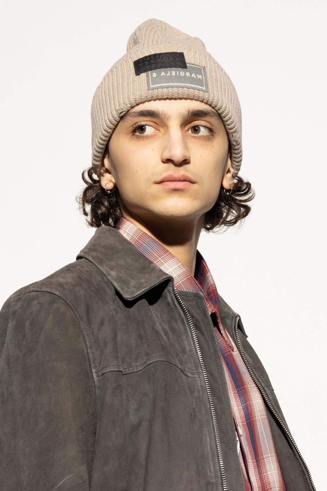 Mm6 Maison Margiela Knit Ribbed Hat Distressed Detailing In Neutral