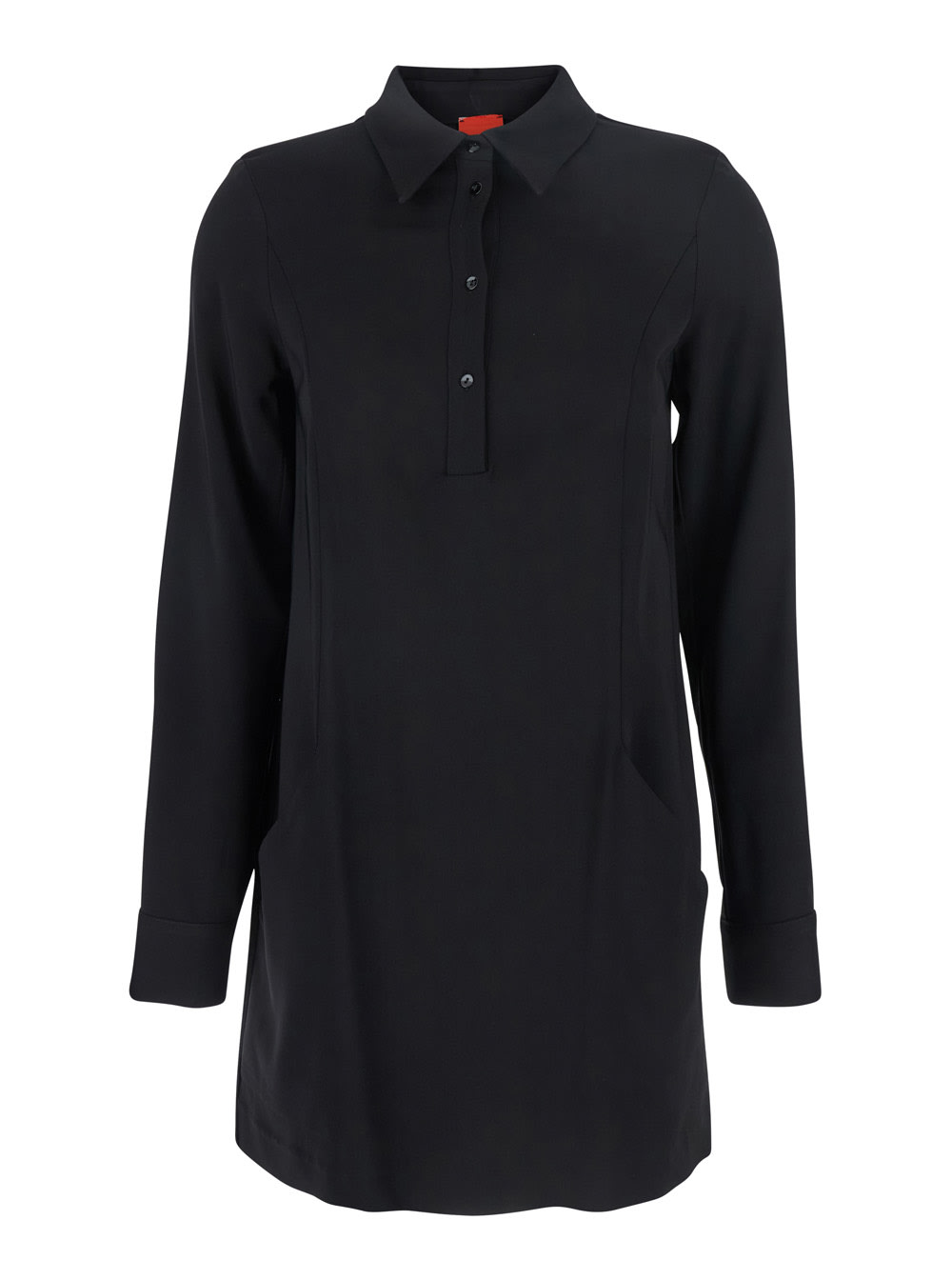 Merci Black Dress With Classic Collar And Front Button Closure In Fabric Woman In Black