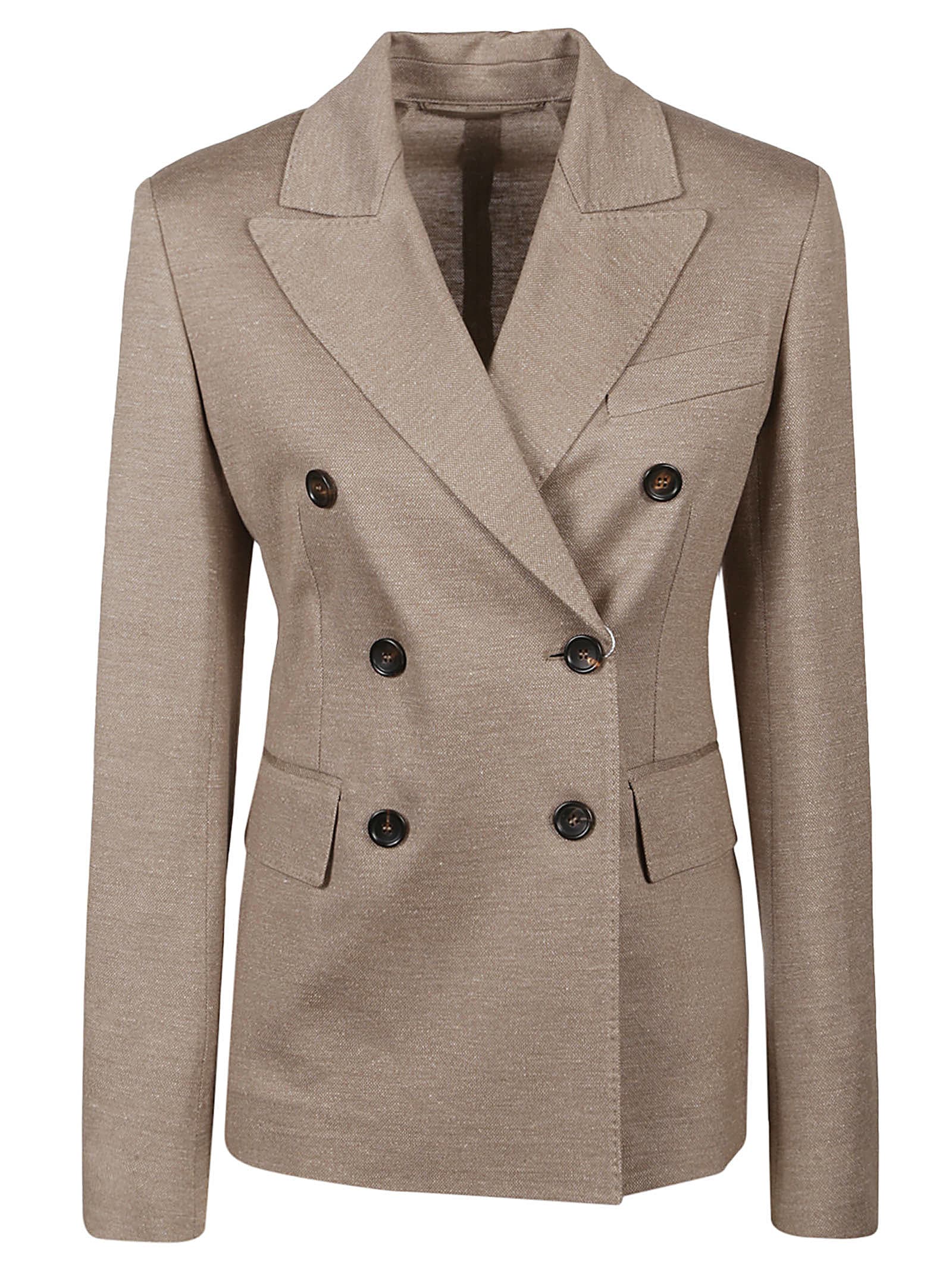 Max Mara Zirlo Cotton And Linen Double-breasted Blazer In Greggio