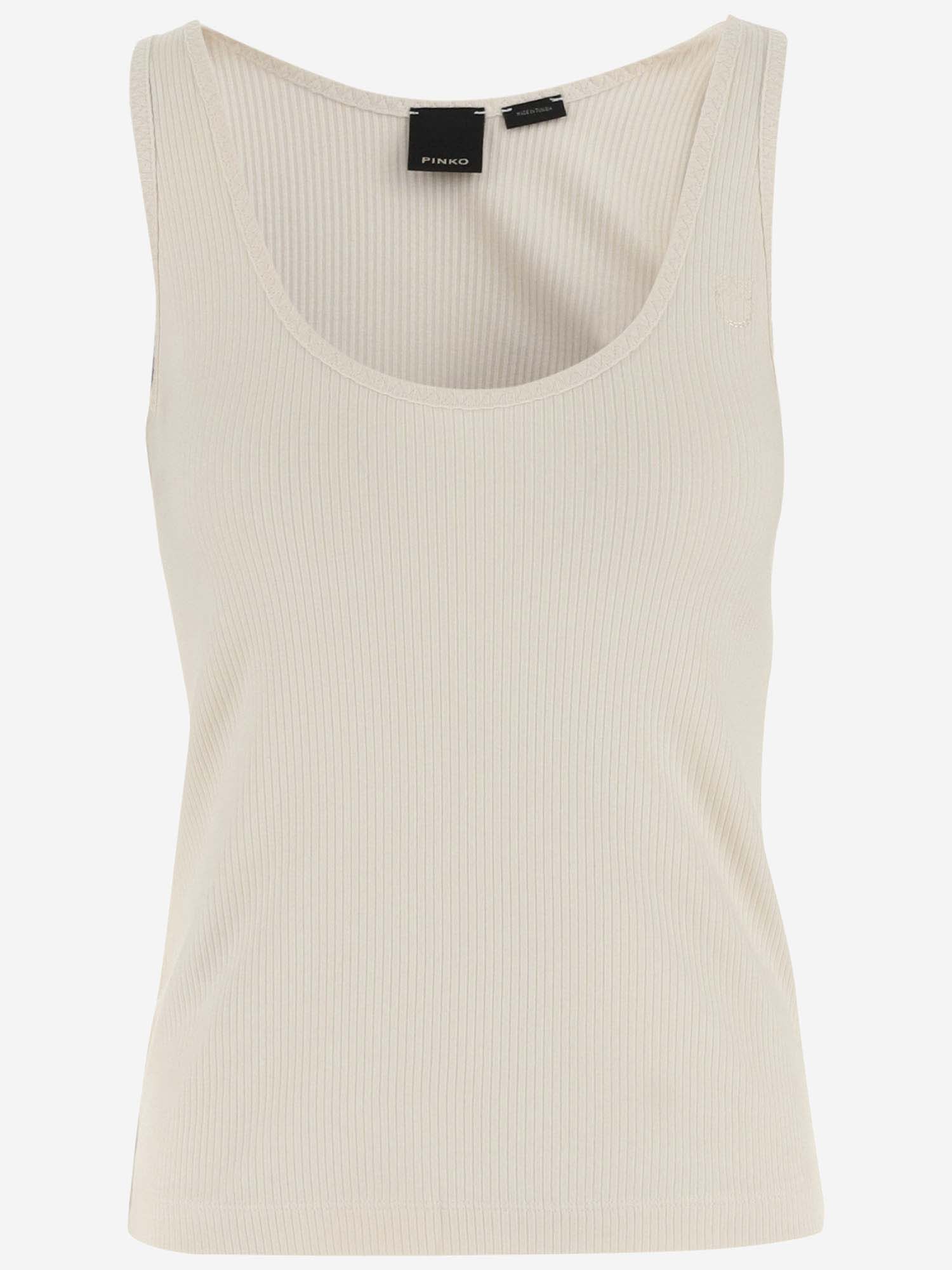 Shop Pinko Cotton Blend Top With Logo In Ivory