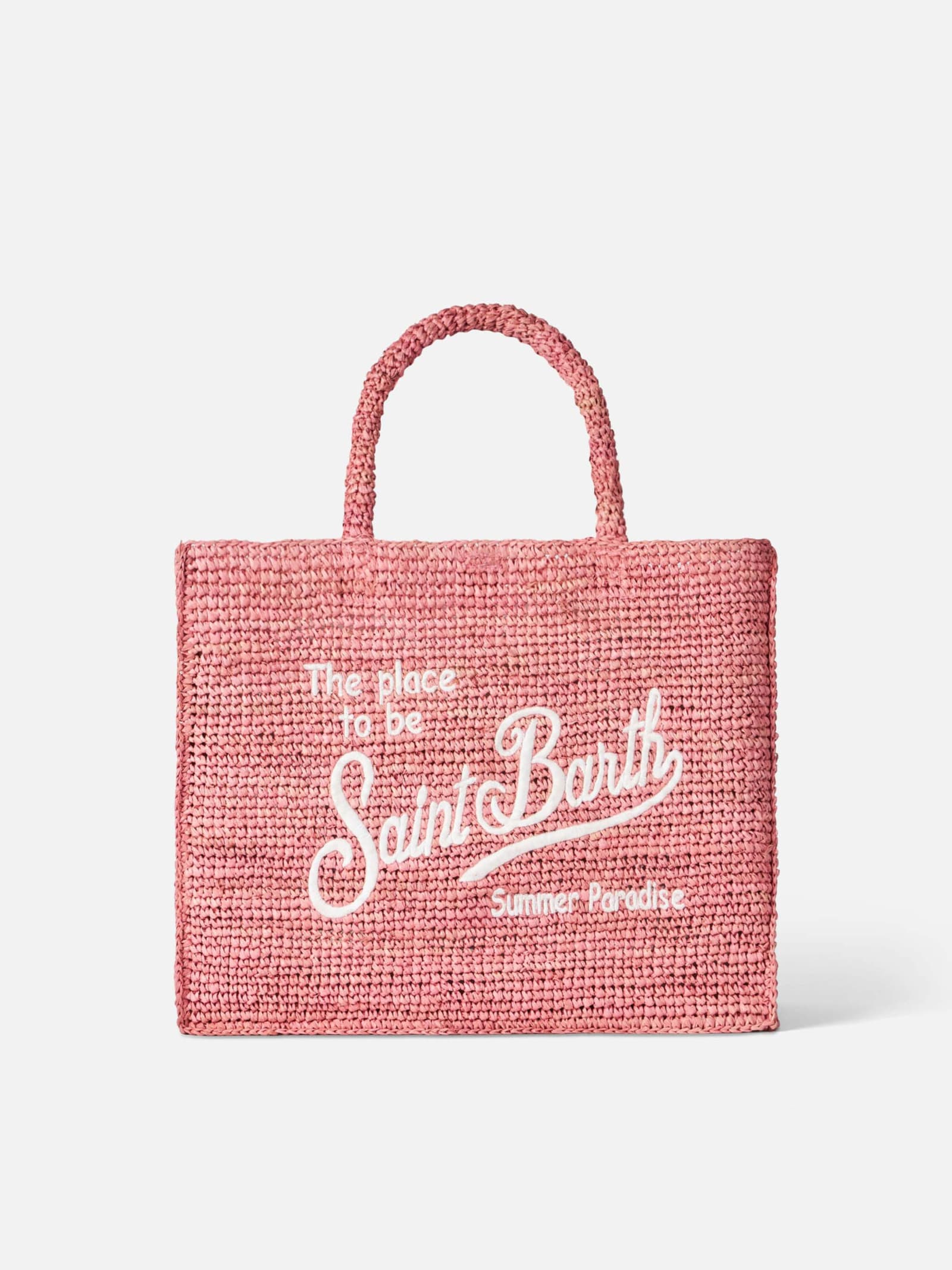 Mc2 Saint Barth Vanity Pink Raffia Bag With Saint Barth Embroidery