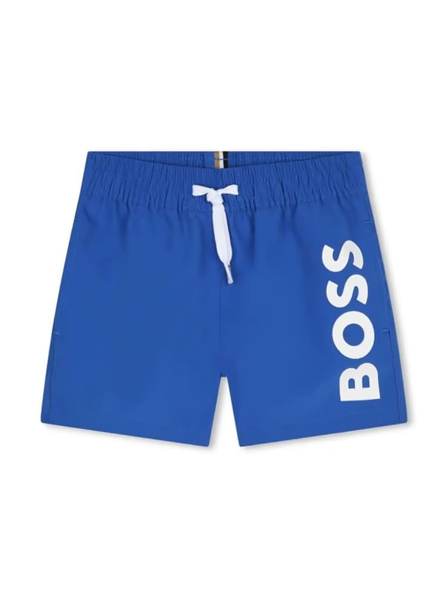 Hugo Boss Boss Boys Blue Swim Shorts In Blue