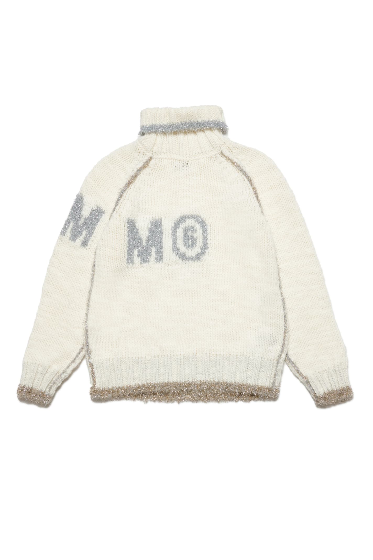Maison Margiela Kids' Mm6k17u Knitwear  Wool-blend And Lurex Turtleneck Sweater In White