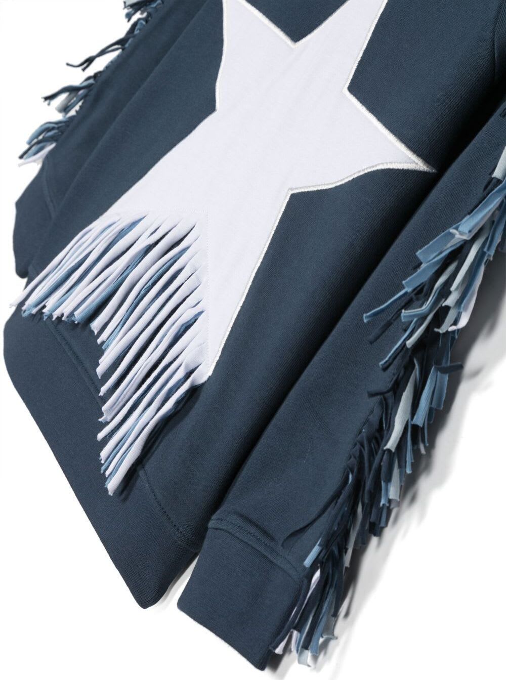 Shop Stella Mccartney Fringed Sweatshirt With Star Print In Blue Cotton Girl