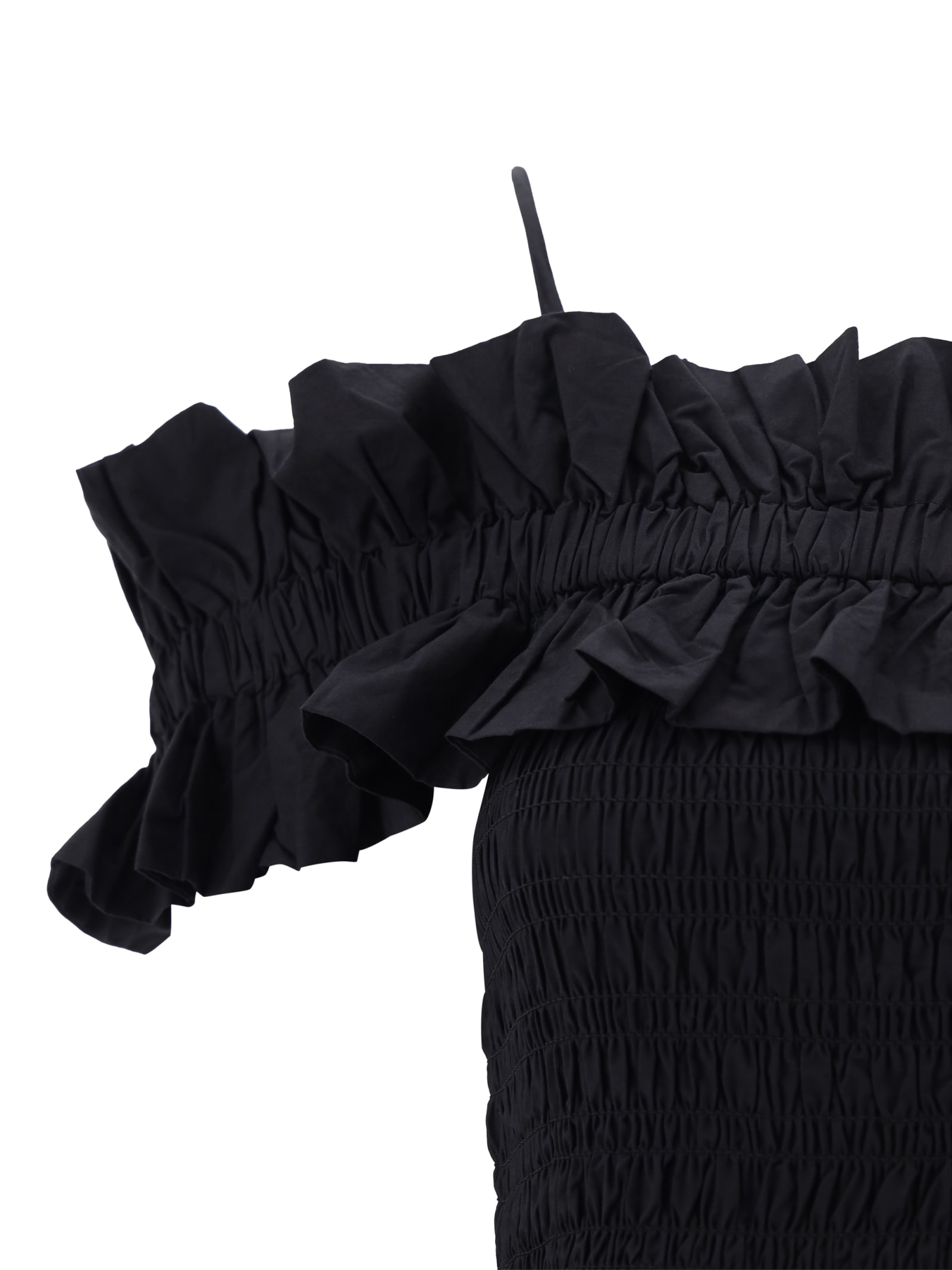 Shop Ganni Long Smock Dress In Black