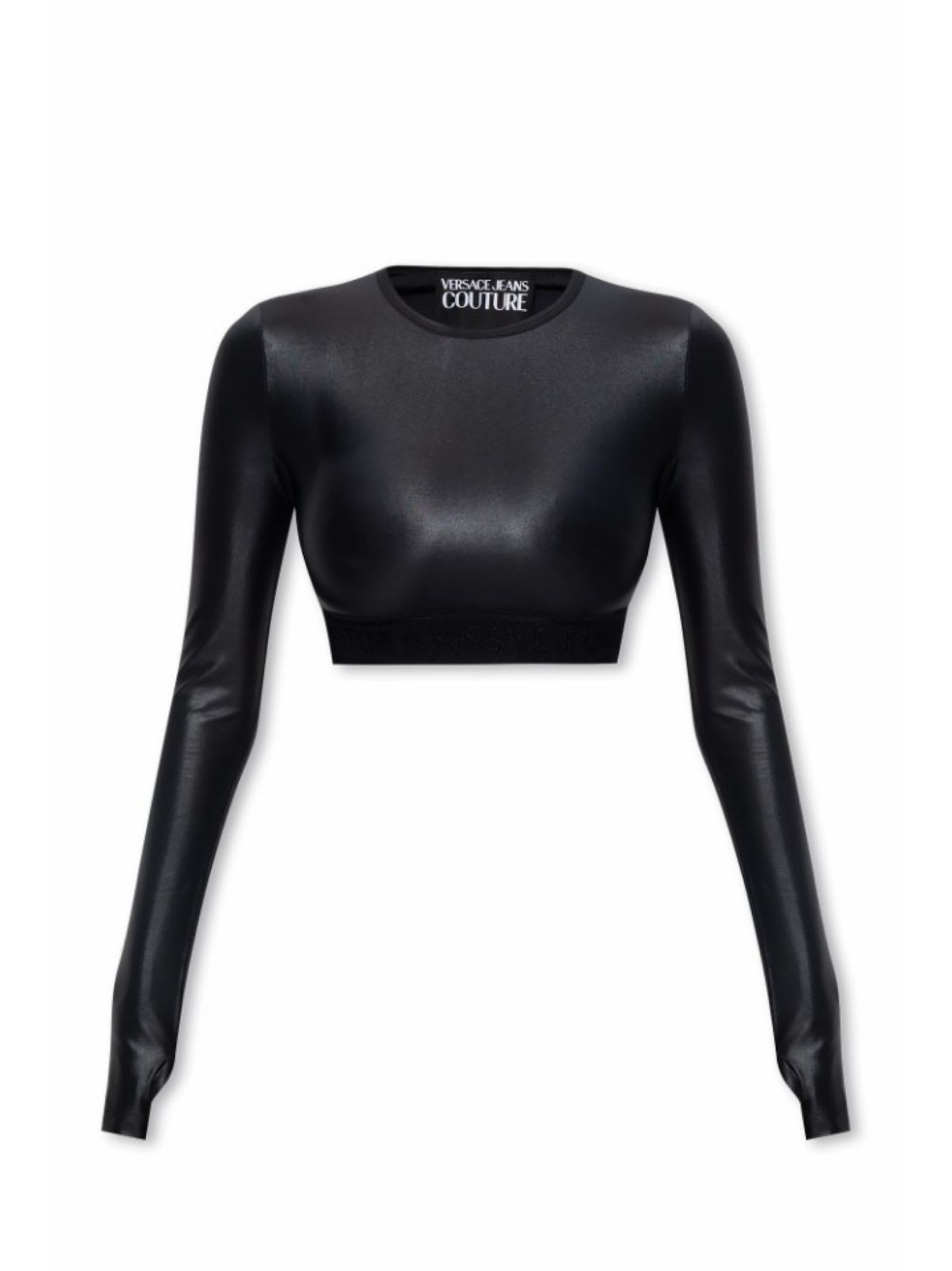 Versace Jeans Couture Logo-underband Crewneck Cropped Top In Black