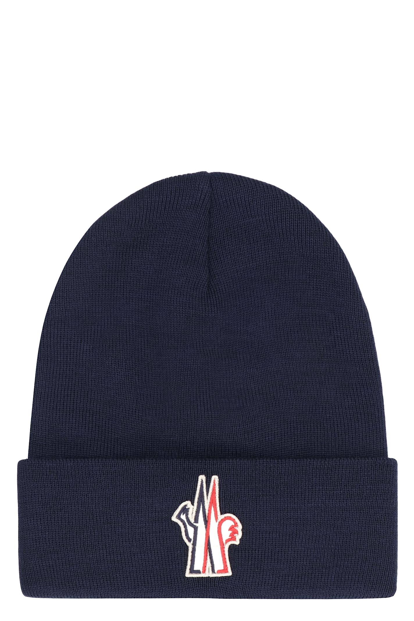 Moncler Grenoble Logo Patch Knitted Beanie In Blue