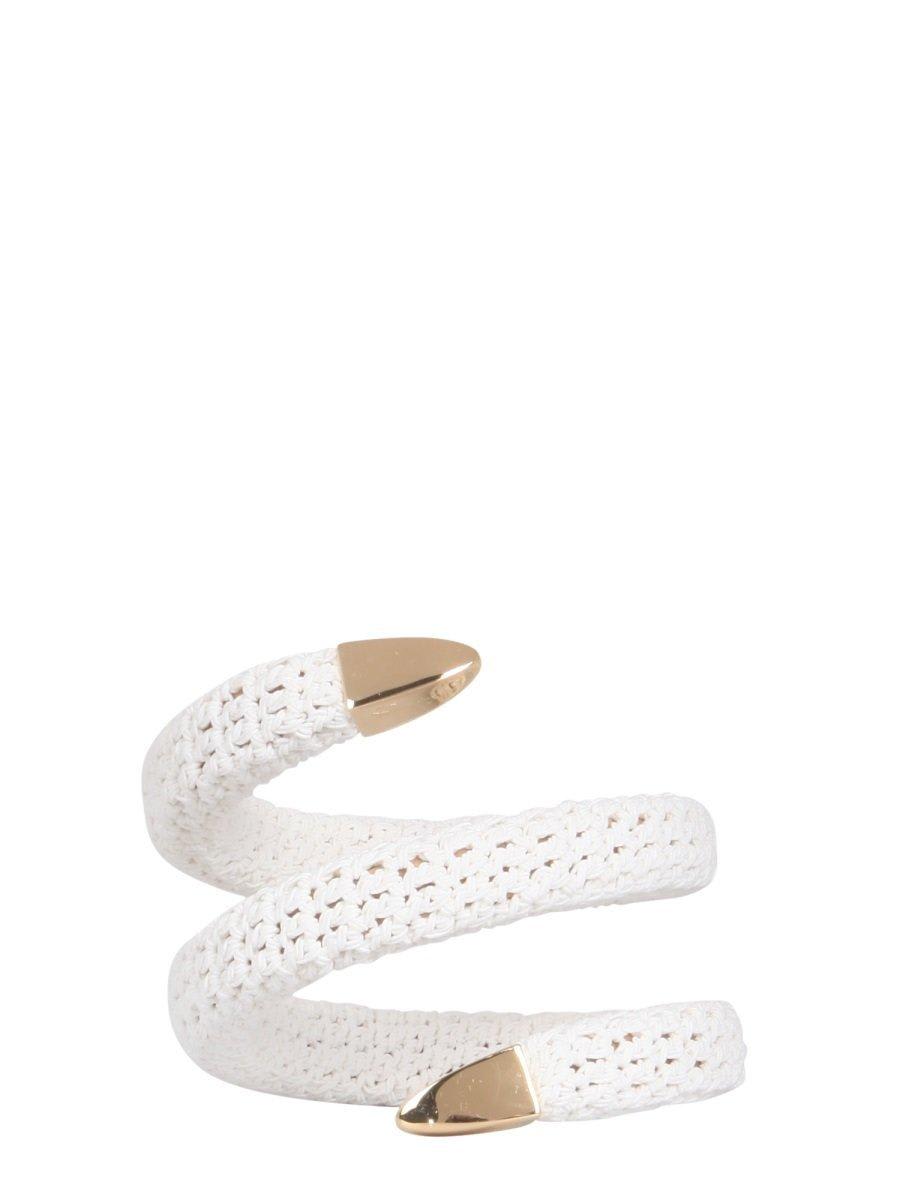 Shop Bottega Veneta Crochet Spiral Bracelet In White