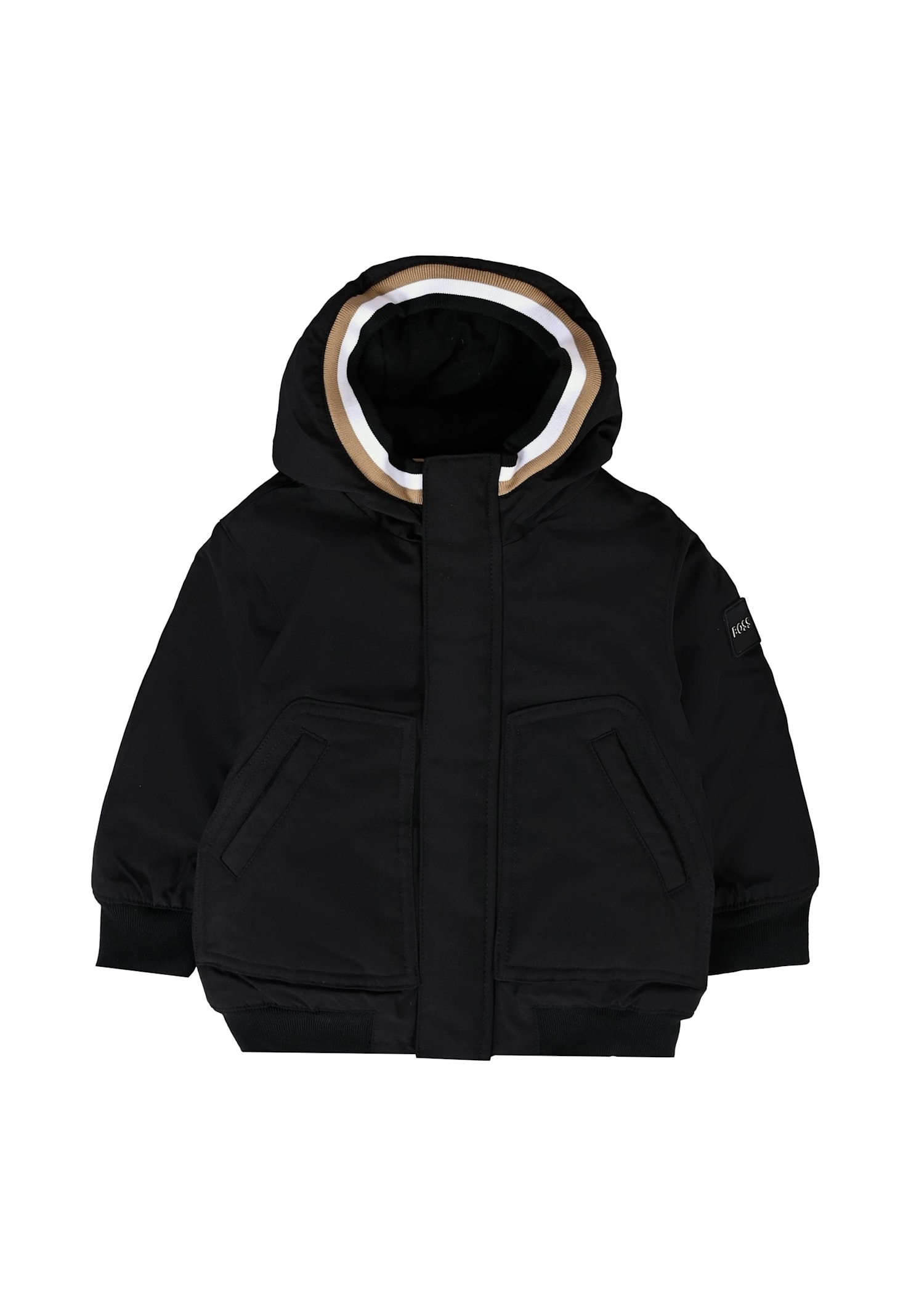 Hugo Boss Black Down Jacket For Baby Boy With Logo In Black